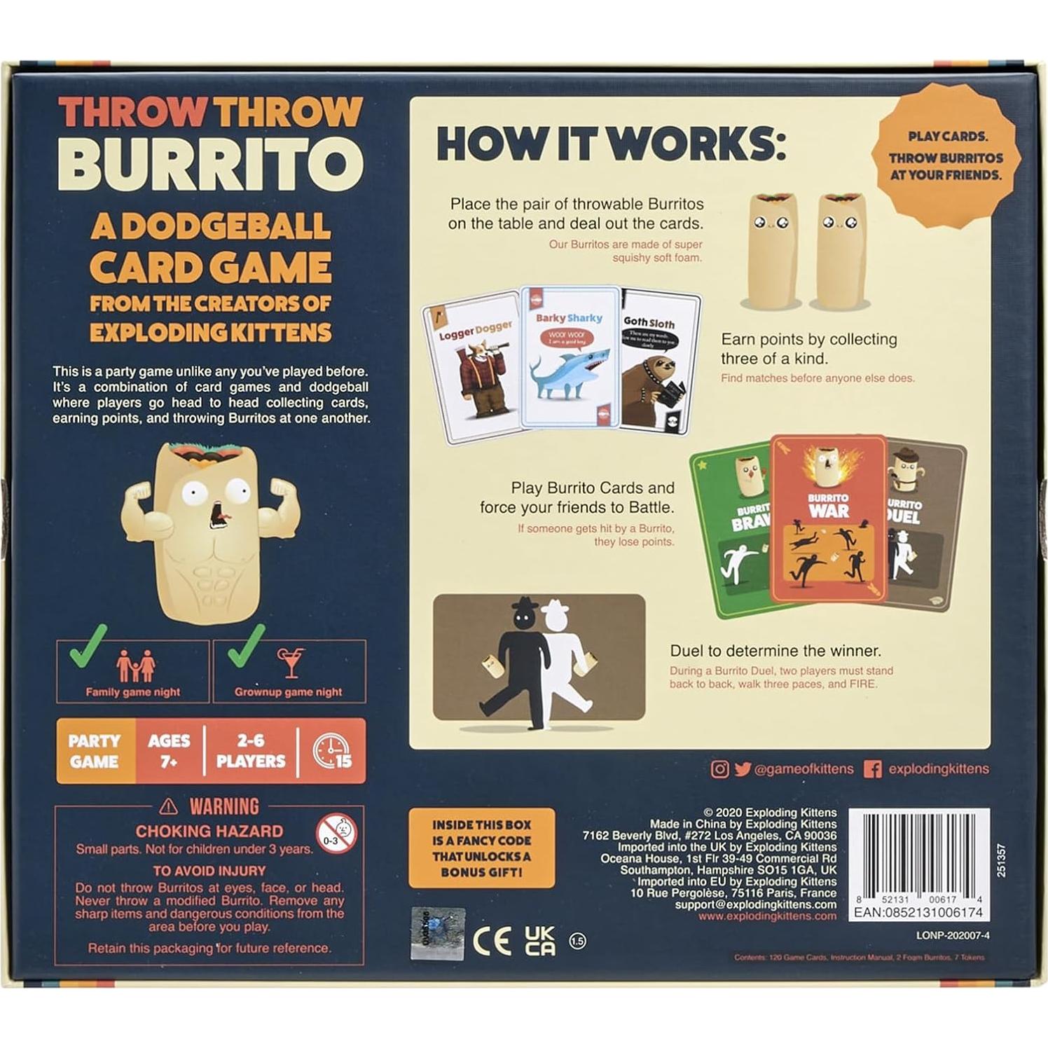 Throw Throw Burrito - Juego de cartas Exploding Kittens - 2-6 jugadores
