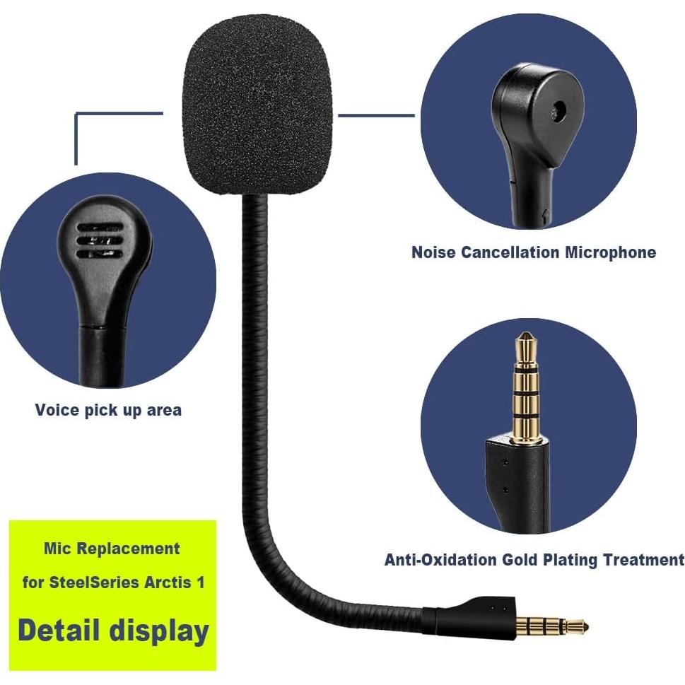 Replacement Microphone for SteelSeries Arctis 1 Gaming Headset, 3.5 mm Jack, Can Be Bent 360 Degrees, Clear Sound Quality