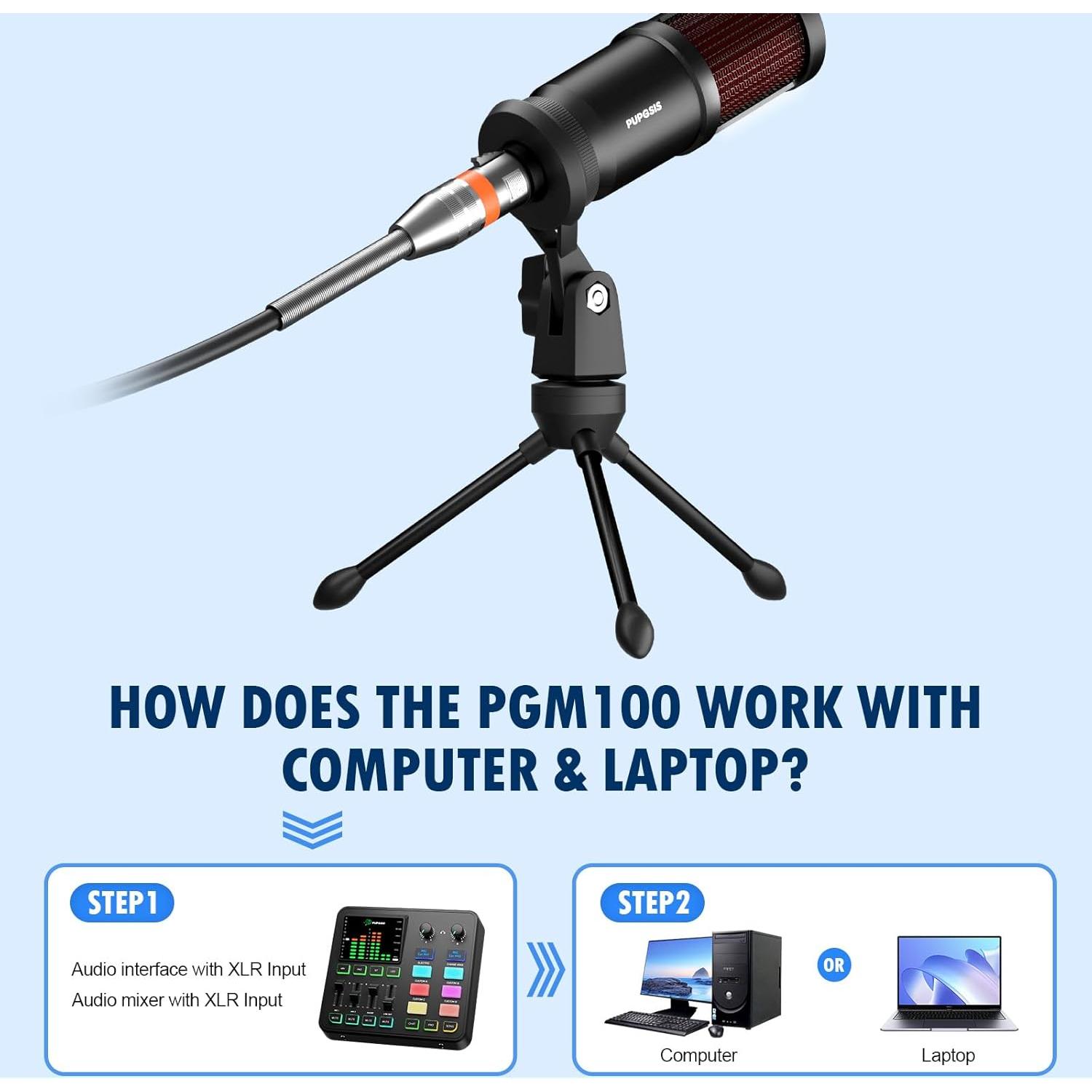 Micrófono Dinámico PUPGSIS PGM100 XLR para PC y Streaming