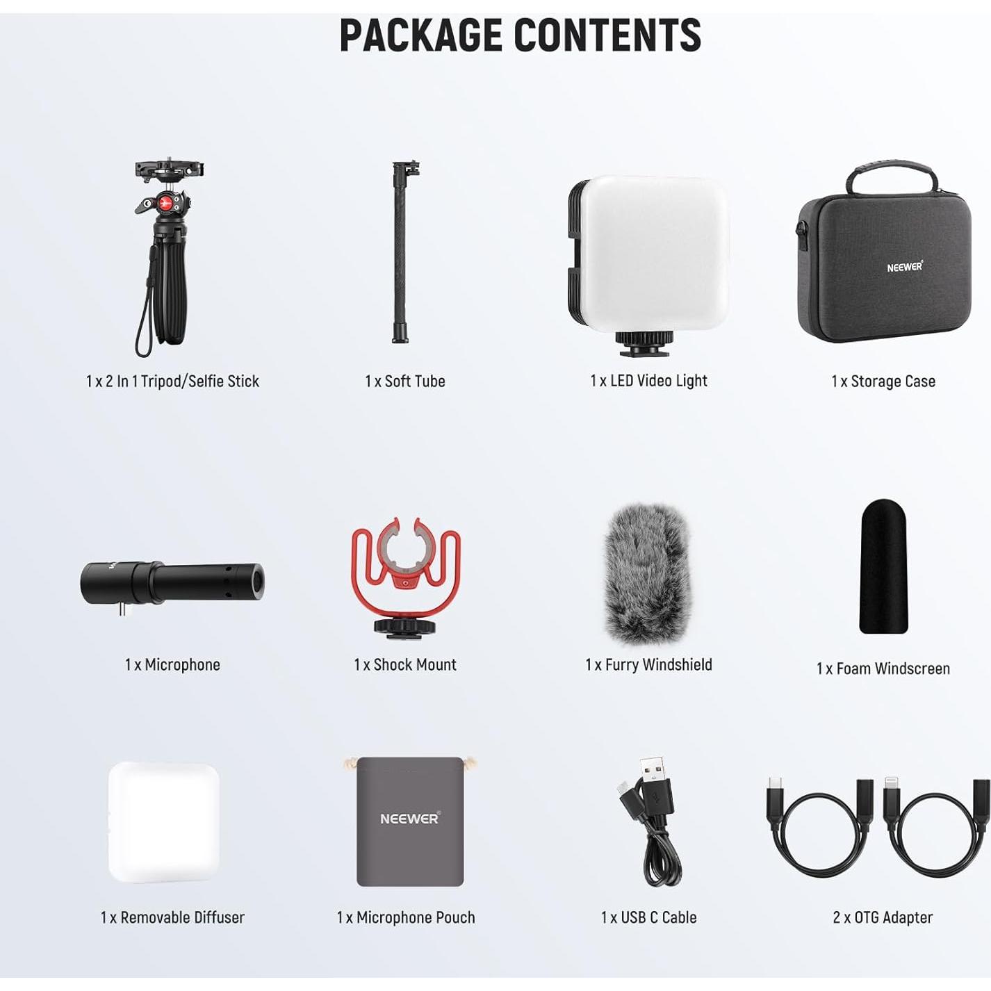 Kit de Vlogging NEEWER PA045 con Luz LED y Micrófono USB C