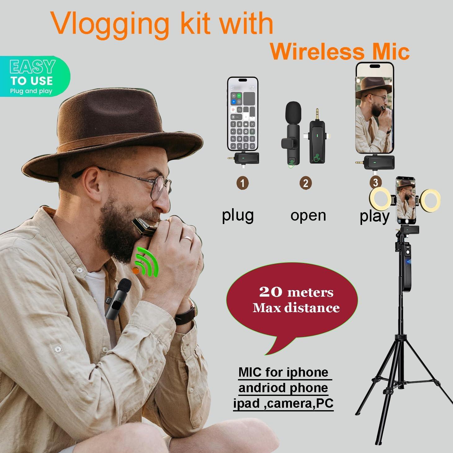 Kit de Vlogging Litchitech C19 con Trípode 180 cm, Micrófono y Luz