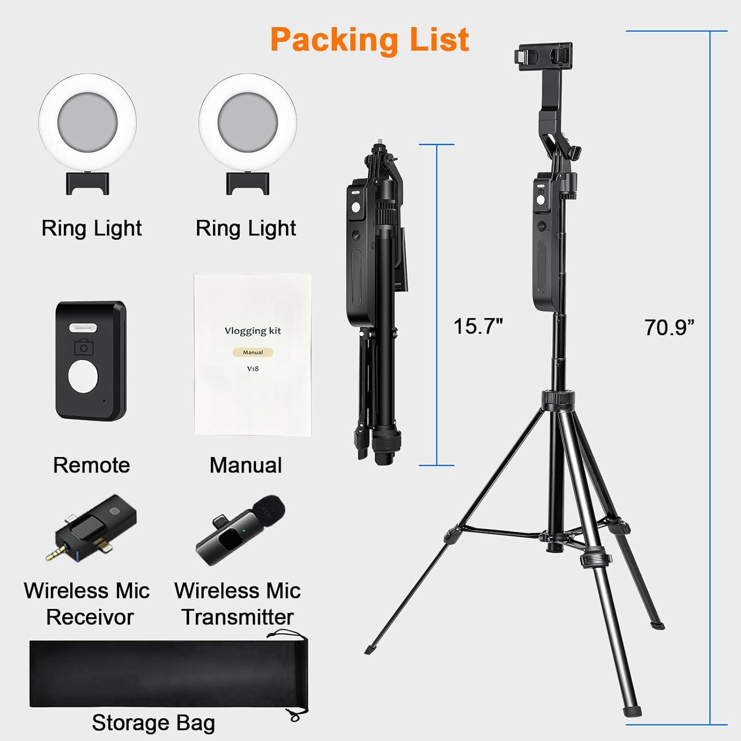 Kit de Vlogging Litchitech C19 con Trípode 180 cm, Micrófono y Luz