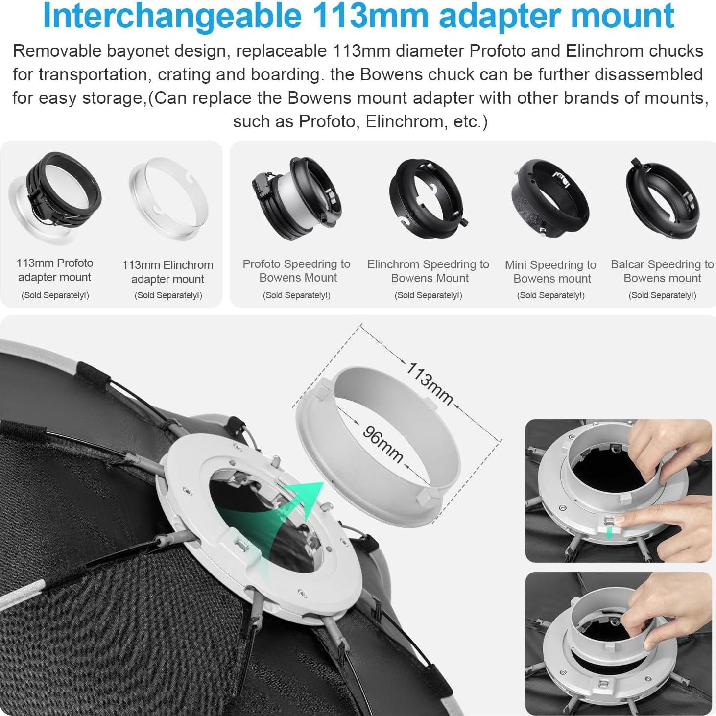 Softbox Octagonal 95cm FOMITO con Montaje Bowens y Difusores