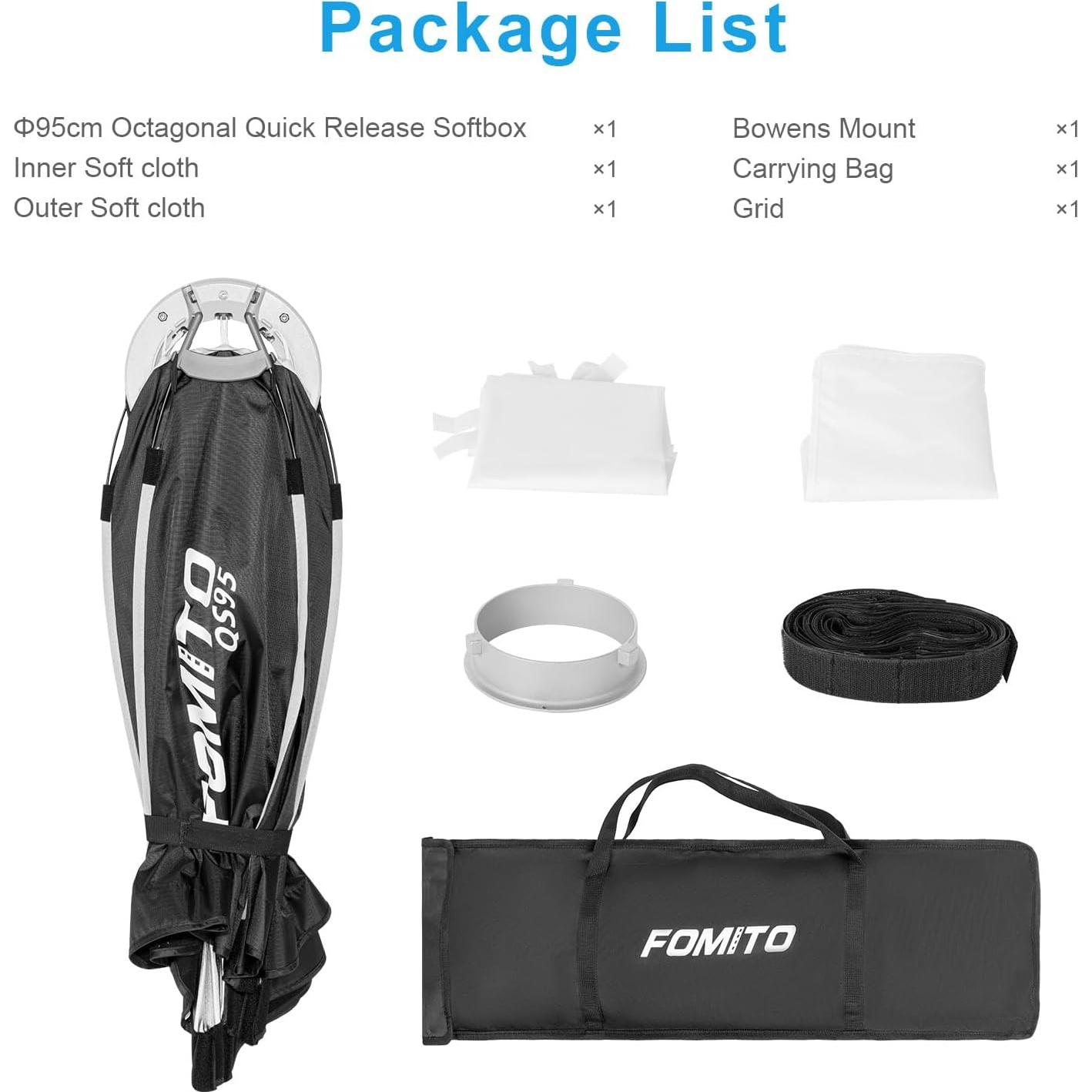 Softbox Octagonal 95cm FOMITO con Montaje Bowens y Difusores