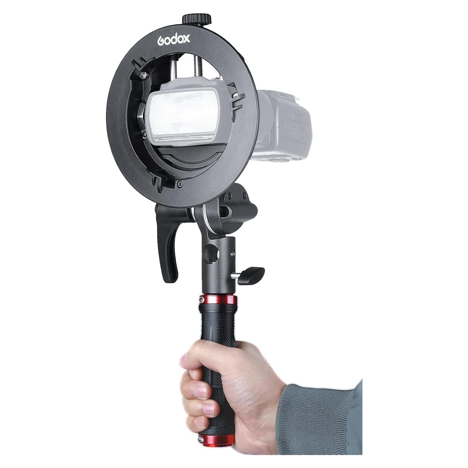 Godox S2-S Speedlite Bracket with Handle for Godox AD200Pro, AD200, AD400Pro, for V1 VPro V100 Round Head Speedlite, V860II / TT685 / TT350 Series, Updated Version Bowens Mount Holder