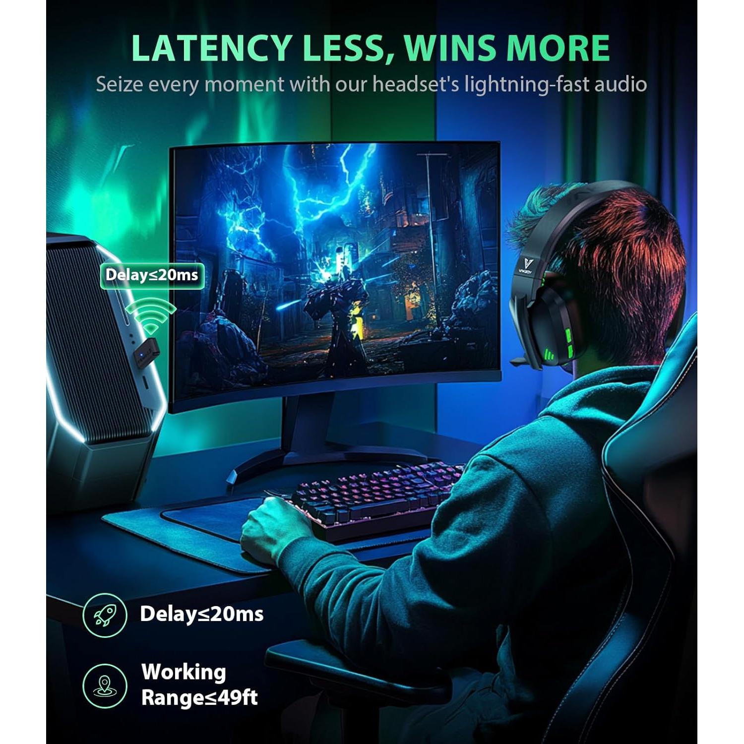 Auriculares Gaming Inalámbricos Vakedy HW11 Bluetooth 5.3 Negro