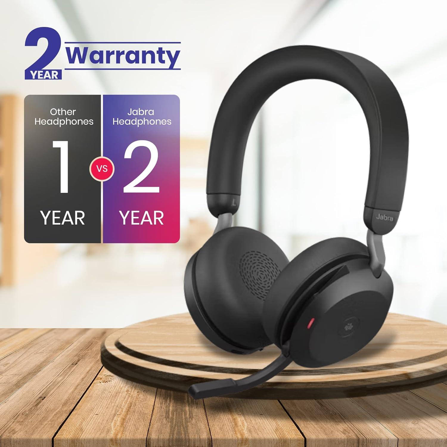 Jabra Evolve2 75 Wireless Bluetooth Headphones - Charging Headset Stand, USB-A Dongle, Compatible with Zoom, Webex, Teams, Phone Calls, PC, MAC, Mobile, Global Teck Gold Support Plan, Cellphone Wallet