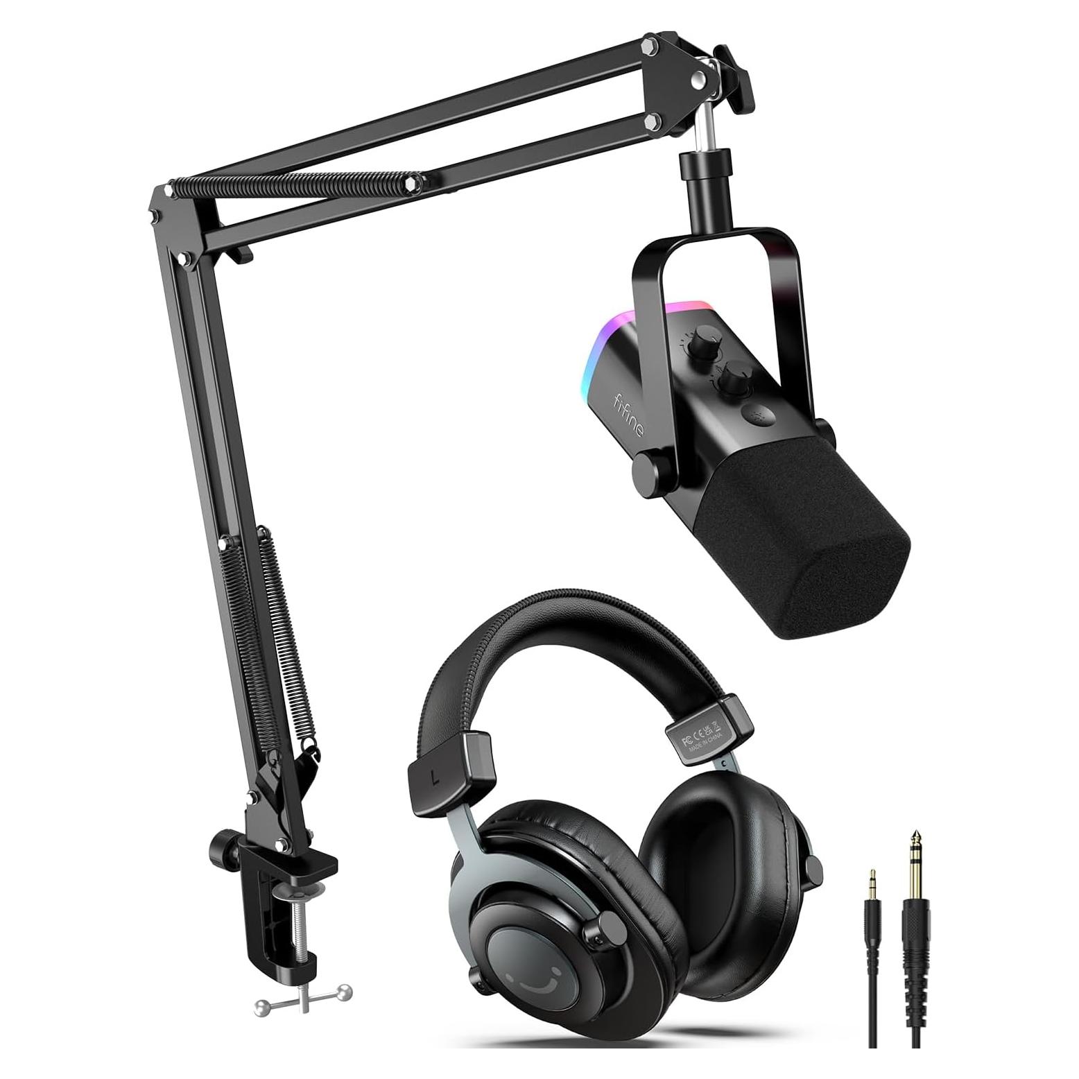 Kit Micrófono Dinámico XLR/USB FIFINE AM8T+H8 con Auriculares