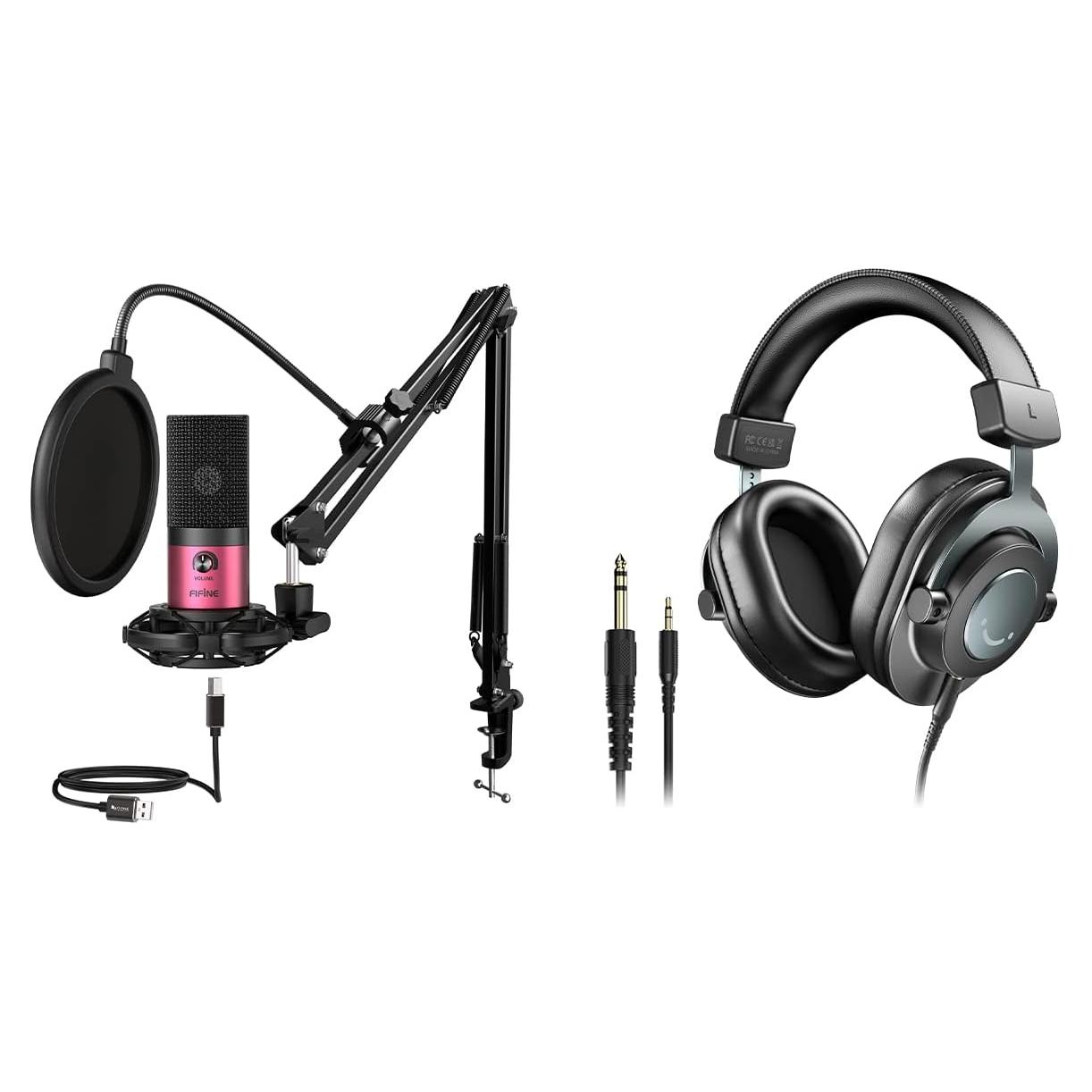 Micrófono USB FIFINE T669R y Auriculares Circumaurales H8