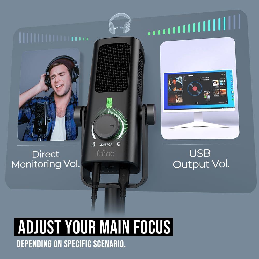 Micrófono de Condensador USB FIFINE con Auriculares de Estudio