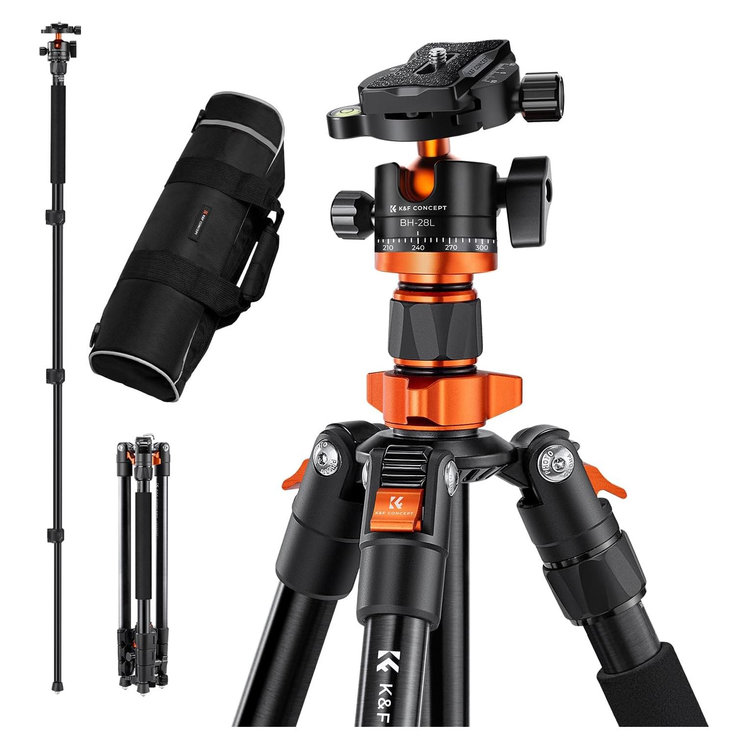K&F Concept 62 inch DSLR Camera Tripod,Lightweight and Compact Aluminum Detachable Monopod Tripod with 360 Panorama Ball Head Quick Release Plate for Travel and Work K254A1+BH-28L (SA254M1)