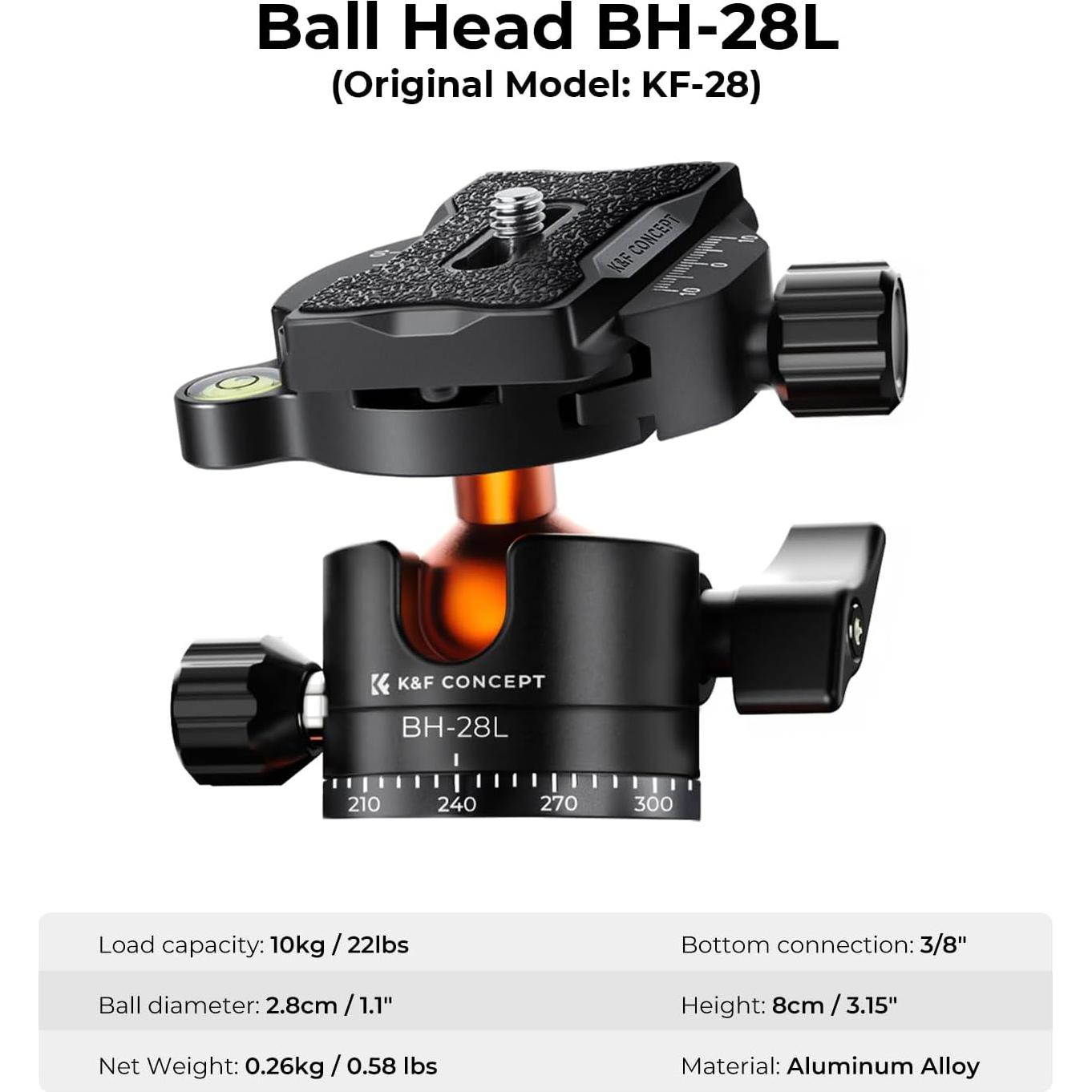 K&F Concept 62 inch DSLR Camera Tripod,Lightweight and Compact Aluminum Detachable Monopod Tripod with 360 Panorama Ball Head Quick Release Plate for Travel and Work K254A1+BH-28L (SA254M1)