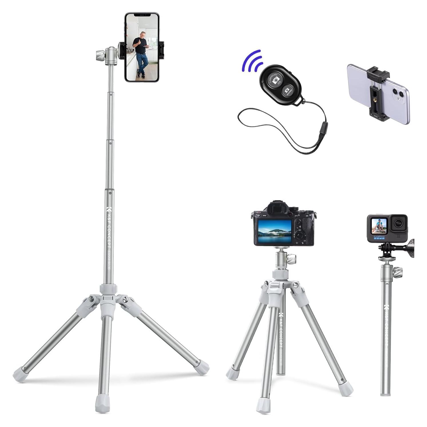 Trípode K&F Concept 170cm 2-en-1 Ligero con Soporte Smartphone