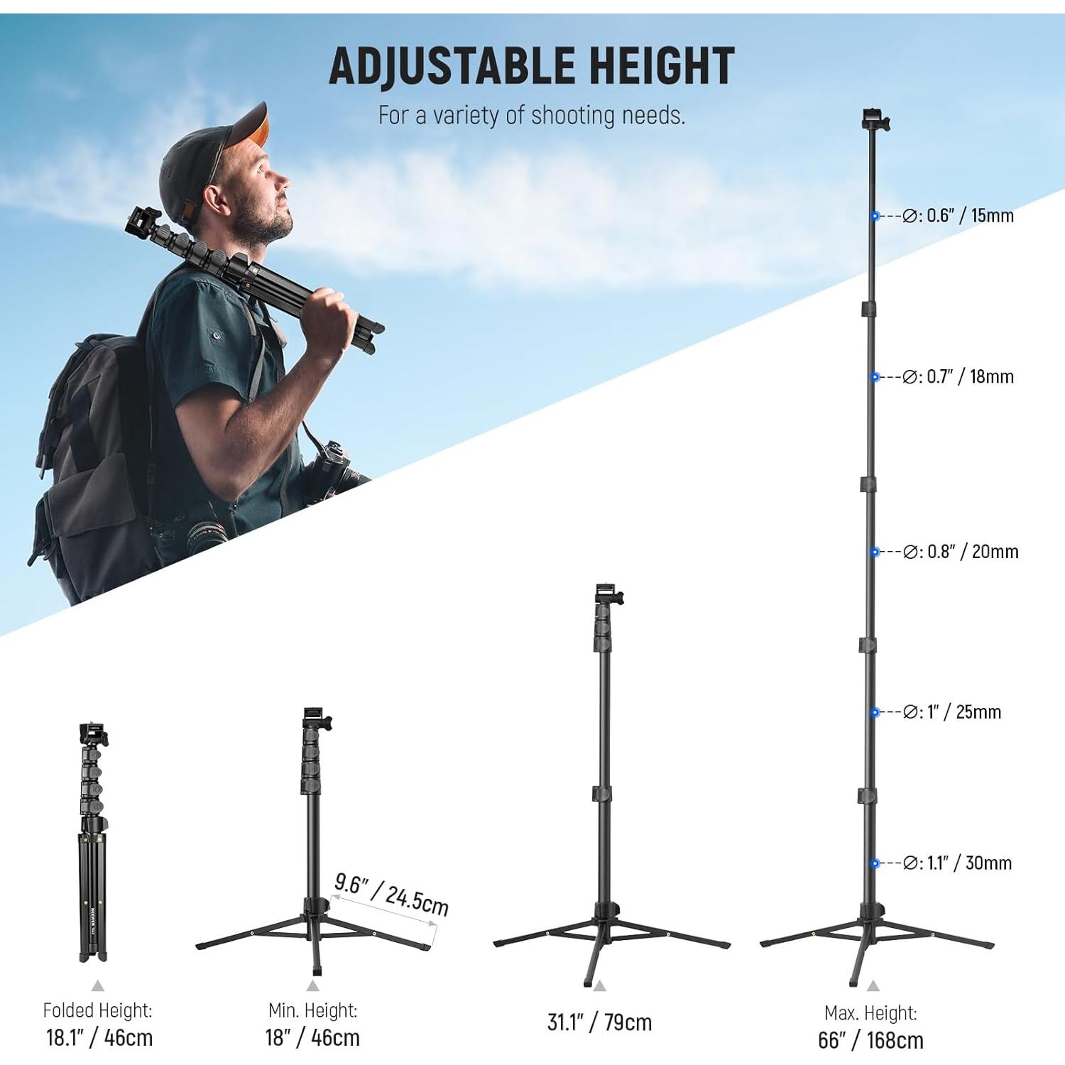 Trípode NEEWER para Teléfono y Cámara 167.64 cm con Control Remoto
