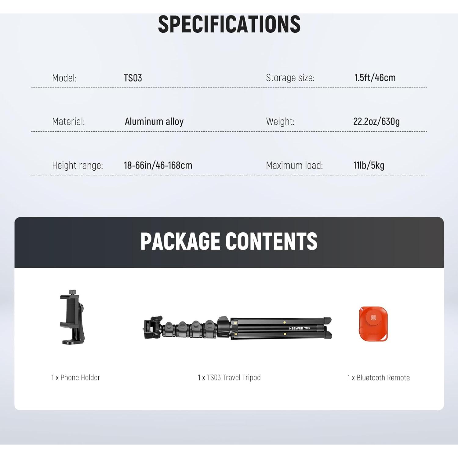 Trípode NEEWER para Teléfono y Cámara 167.64 cm con Control Remoto