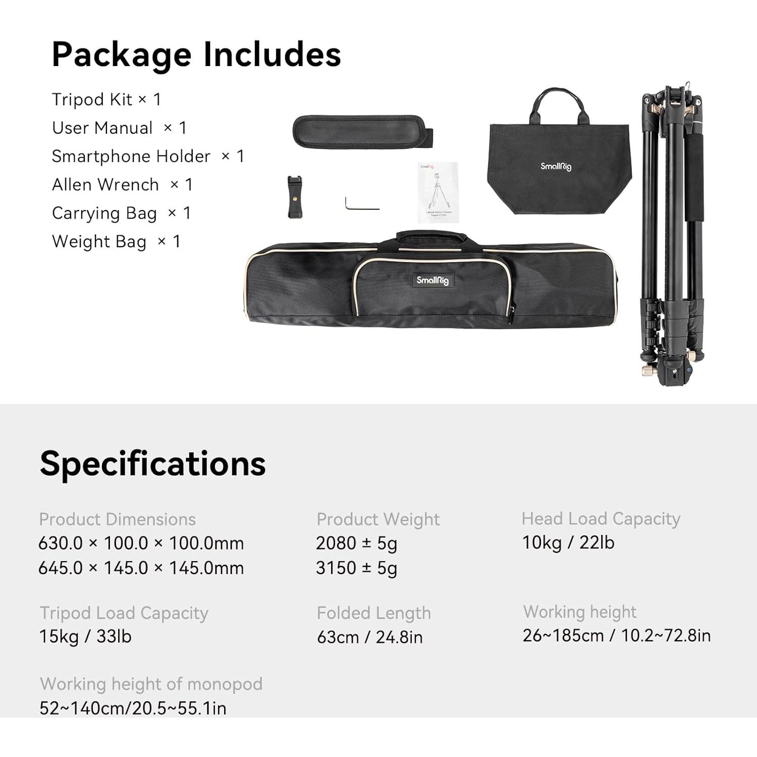 Trípode Horizontal SmallRig CT200 200cm para Cámara y Smartphone