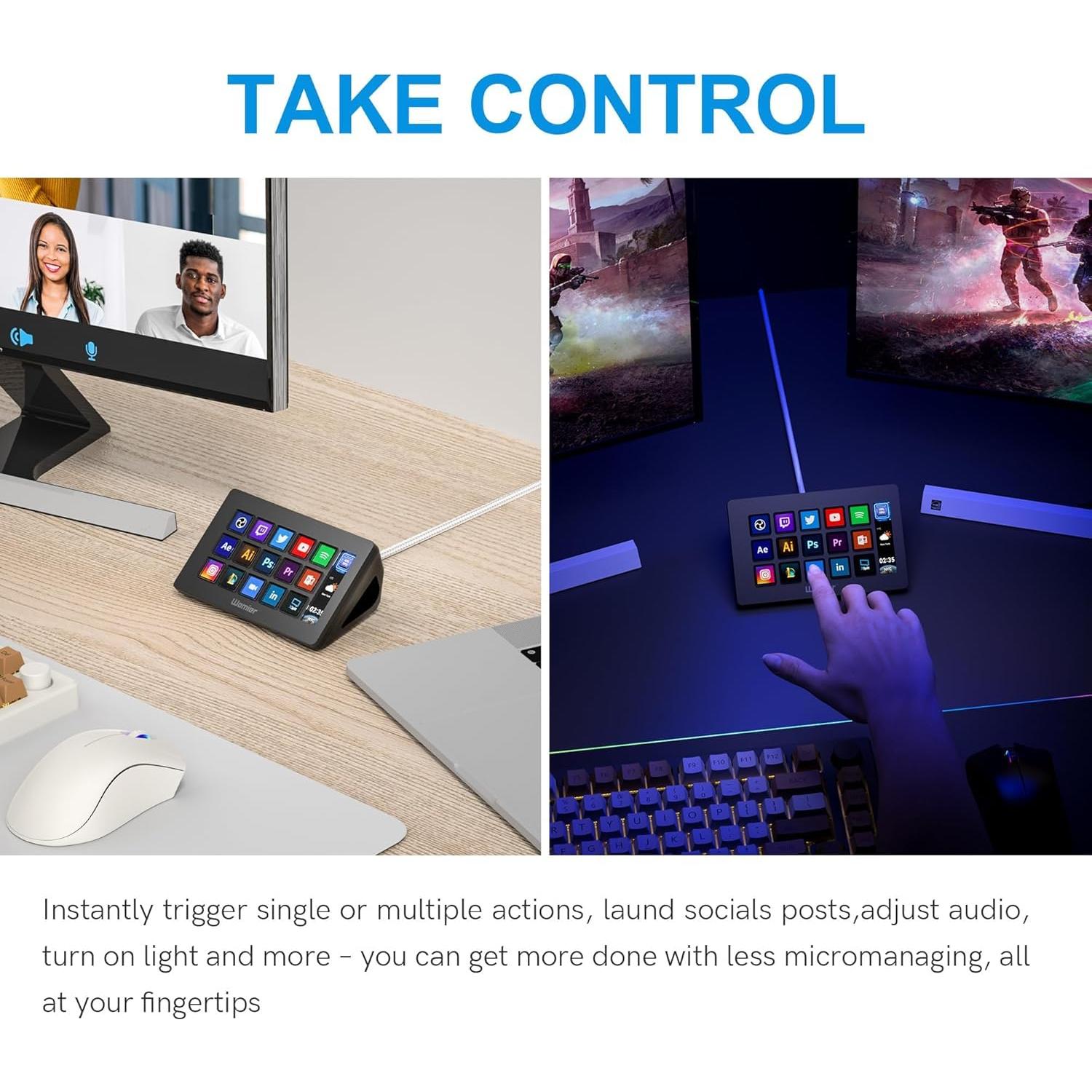 D15 Stream Controller, Production Console for Livestream Audio Video Design, 15 Custom Macro LCD Keys, 1 Side Info Screen Display, Trigger Actions in OBS Studio Streamlabs Twitch YouTube, Black