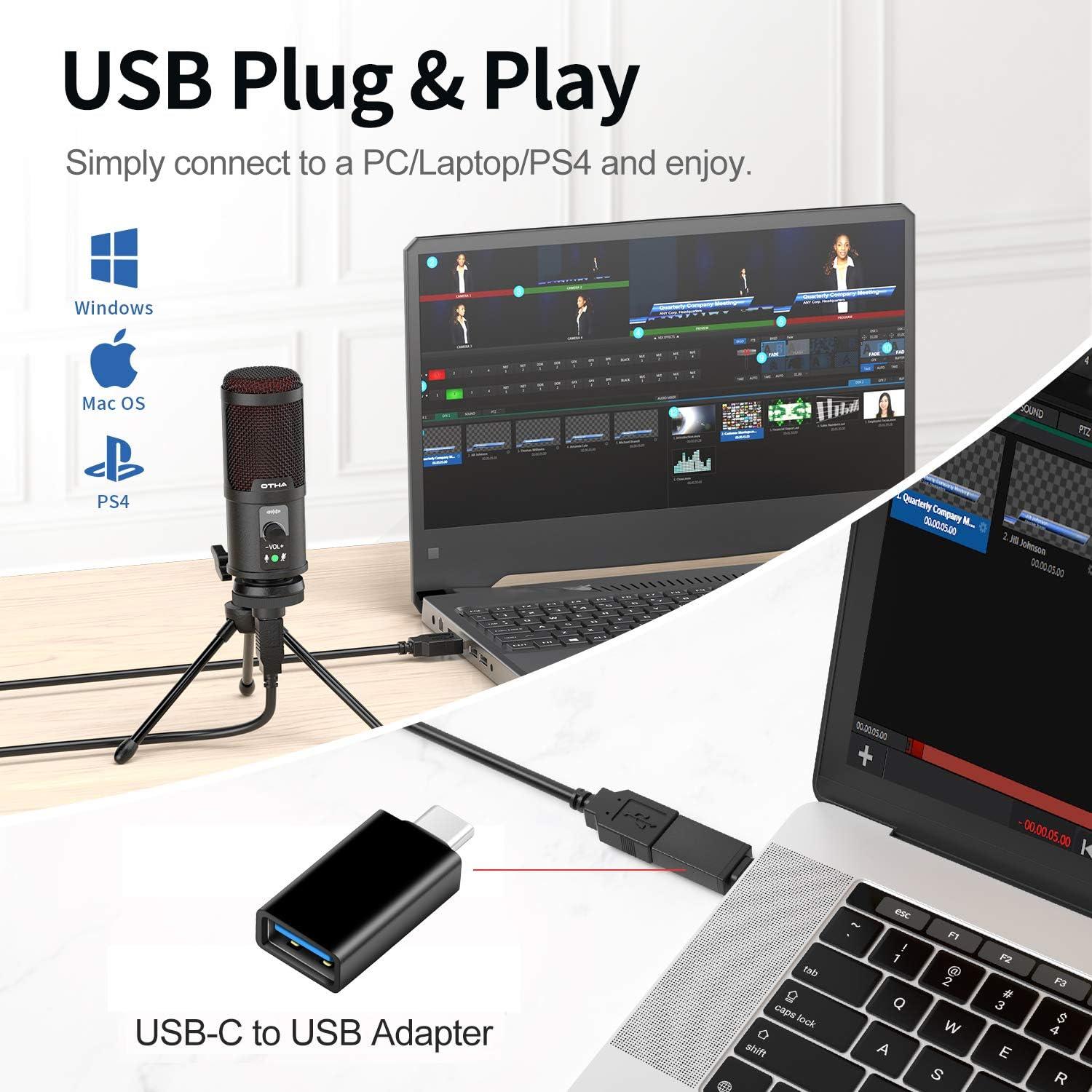 Micrófono USB OTHA 192kHz/24Bit con Trípode para PC