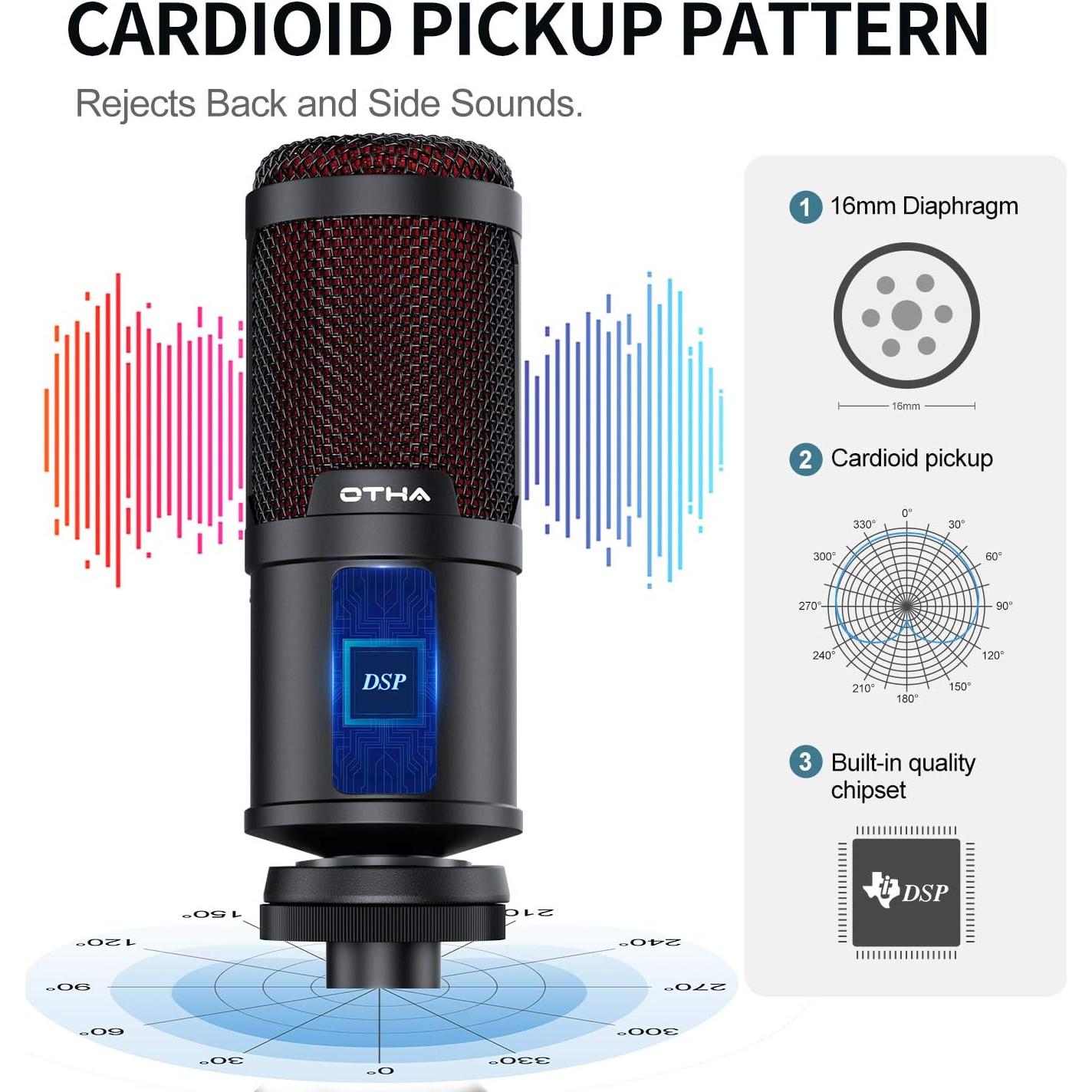 Micrófono USB OTHA 192kHz/24Bit con Trípode para PC