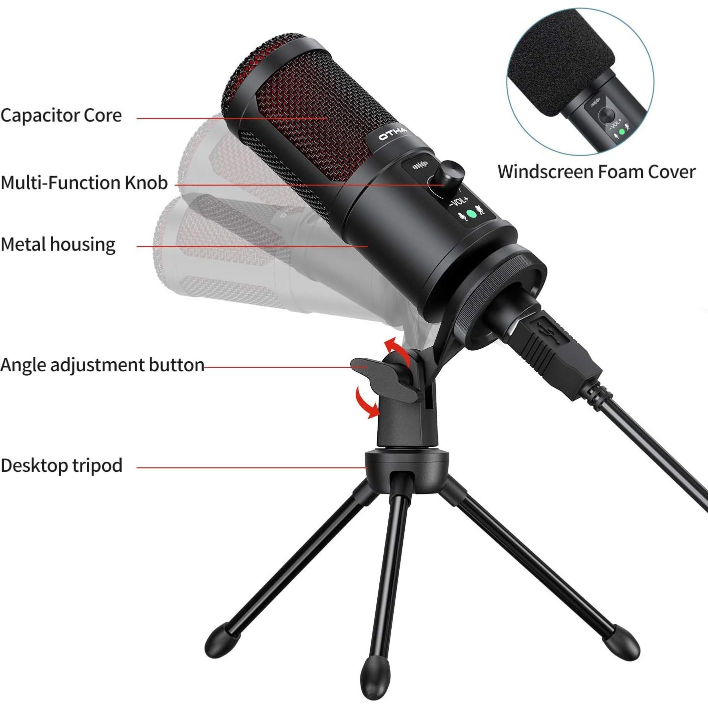 Micrófono USB OTHA 192kHz/24Bit con Trípode para PC