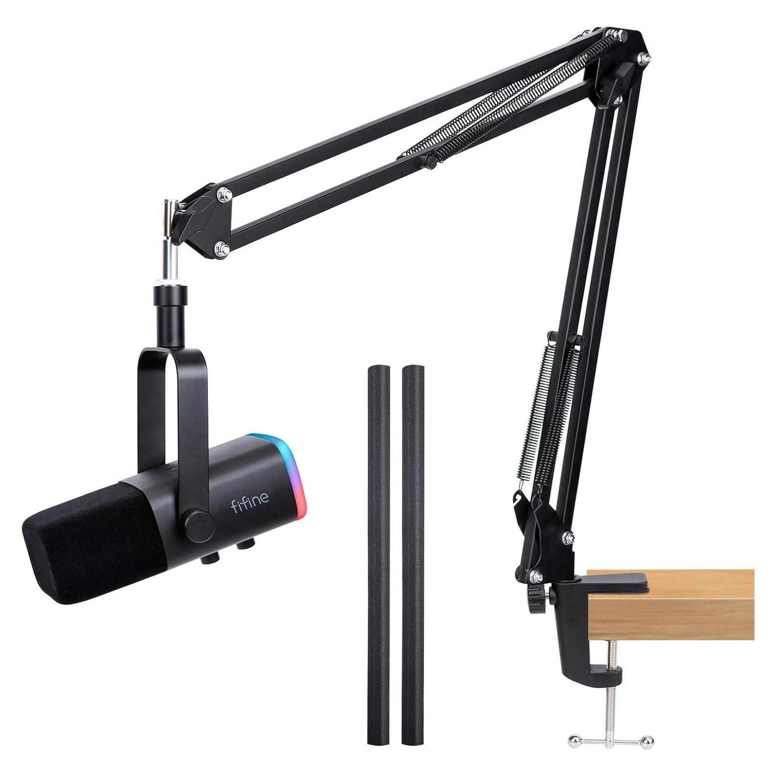 Brazo de micrófono ajustable Fifine AM8 con adaptador y fundas