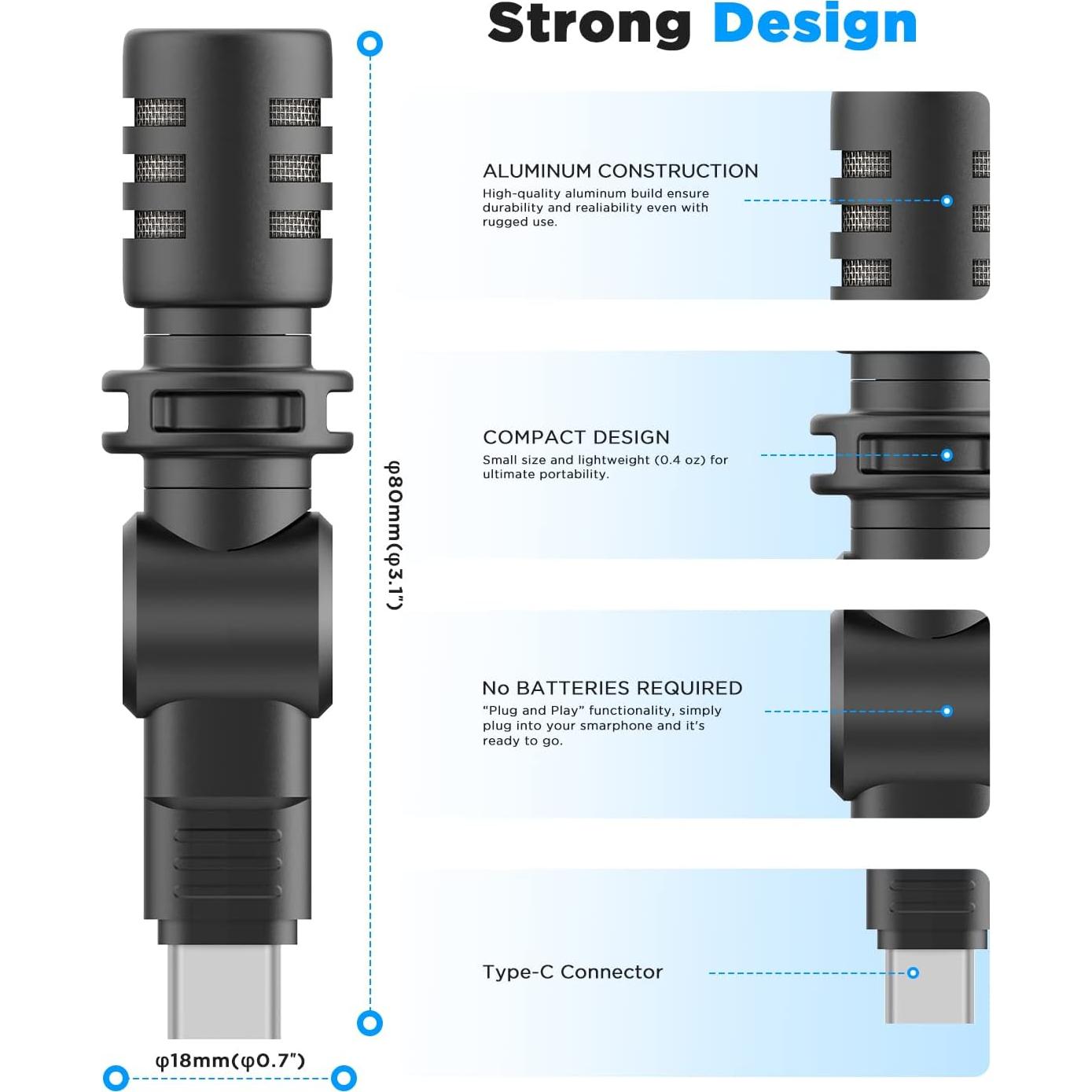 Micrófono BOYA BY-M100UC USB C para Smartphone y Laptop