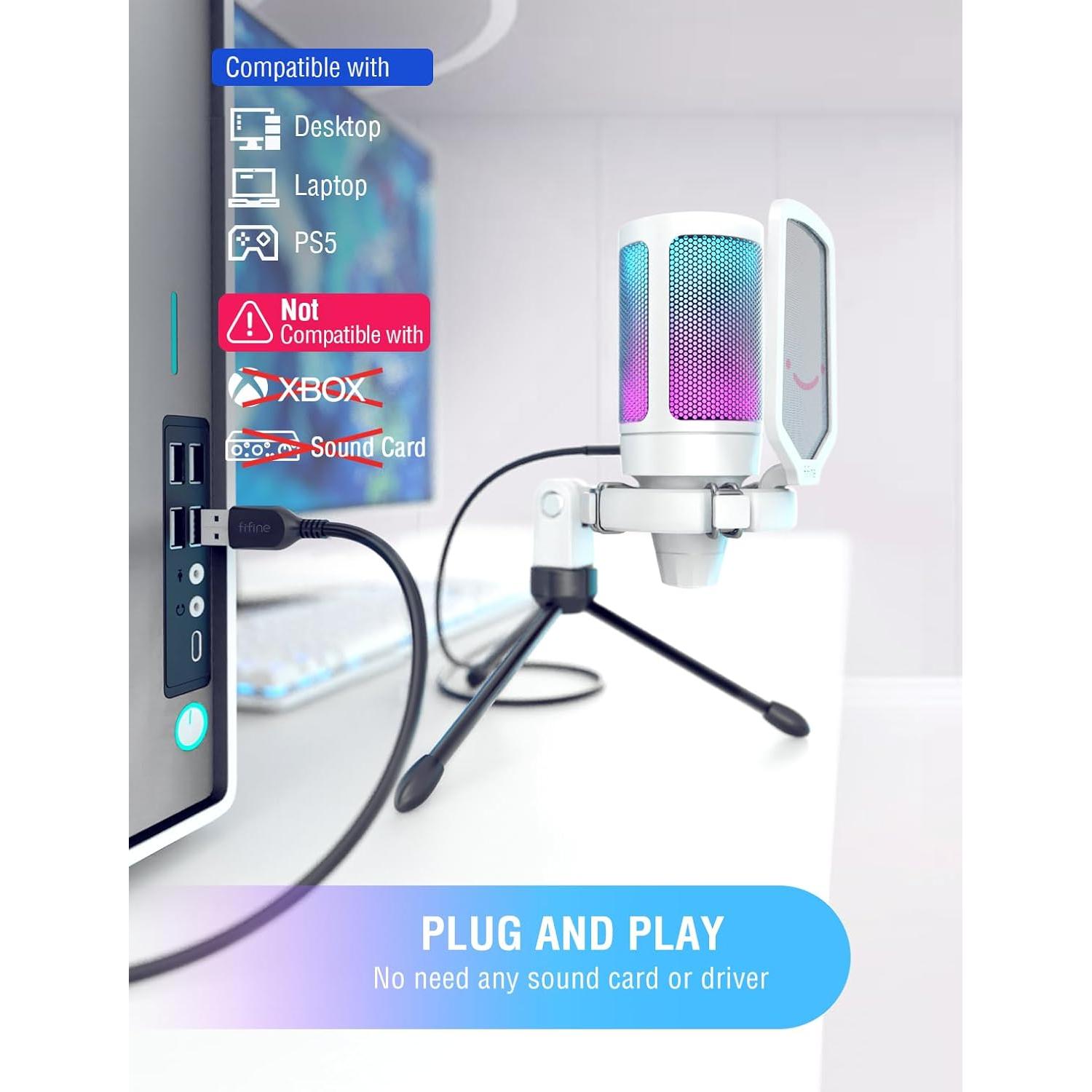 Micrófono Gaming USB FIFINE A6W+CS1W con Brazo Ajustable y Filtro Antipop