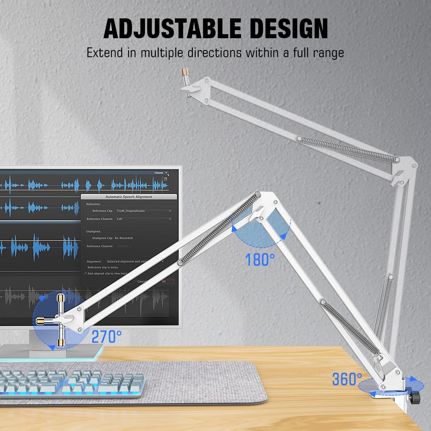 Micrófono Gaming USB FIFINE A6W+CS1W con Brazo Ajustable y Filtro Antipop