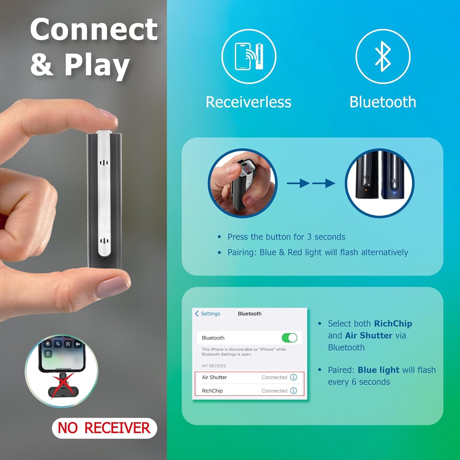 Micrófono Inalámbrico RICHCHIP RC100 Bluetooth Plata con Reducción de Ruido