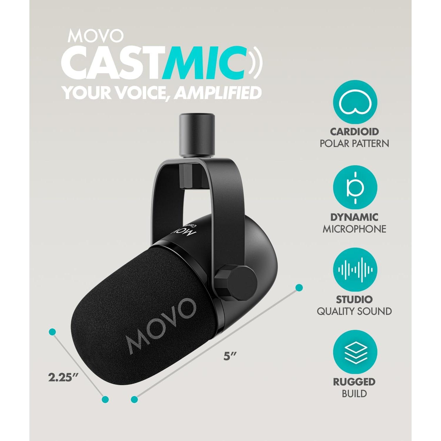 Kit de Micrófono Movo CastMic con Brazo Soporte para Podcast