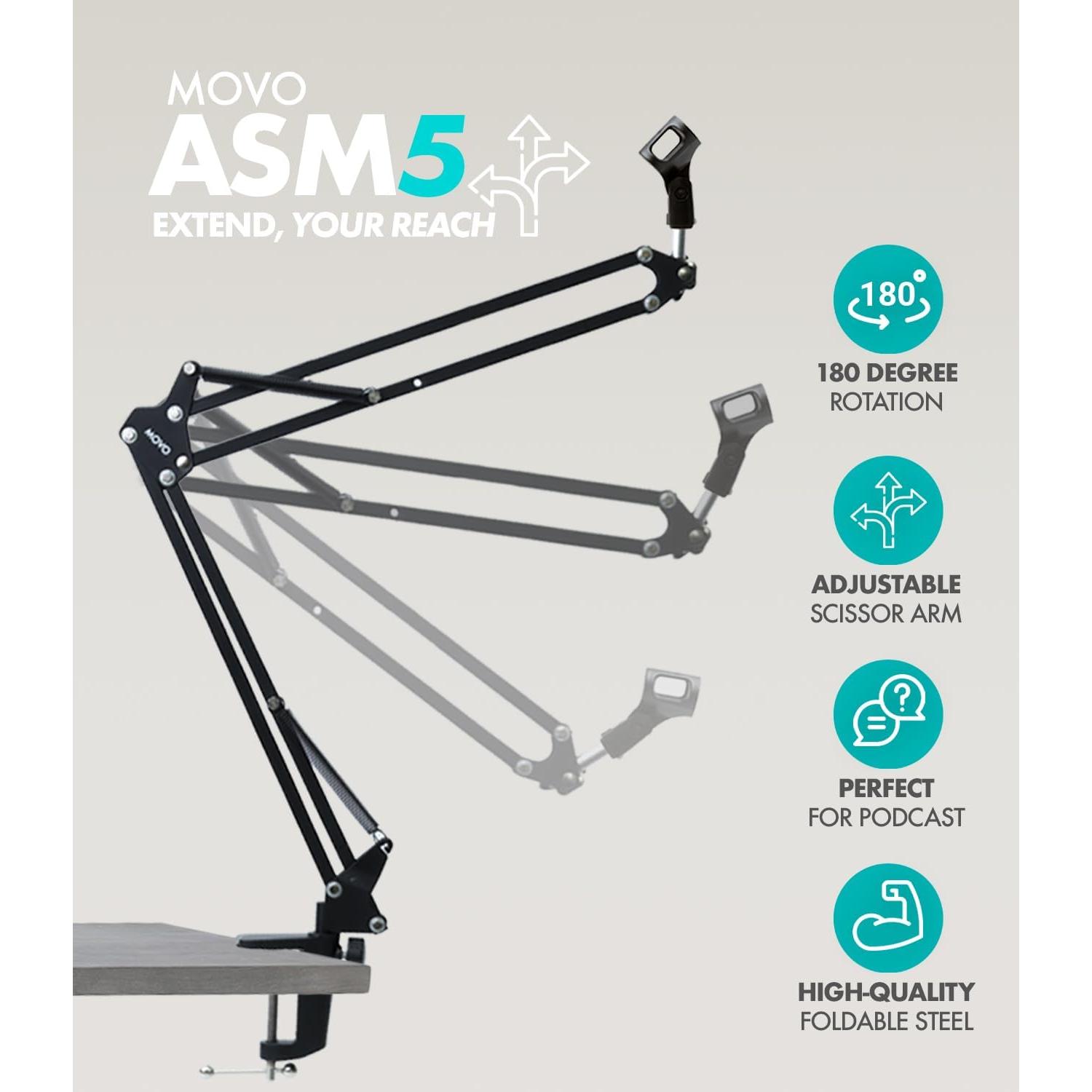 Kit de Micrófono Movo CastMic con Brazo Soporte para Podcast