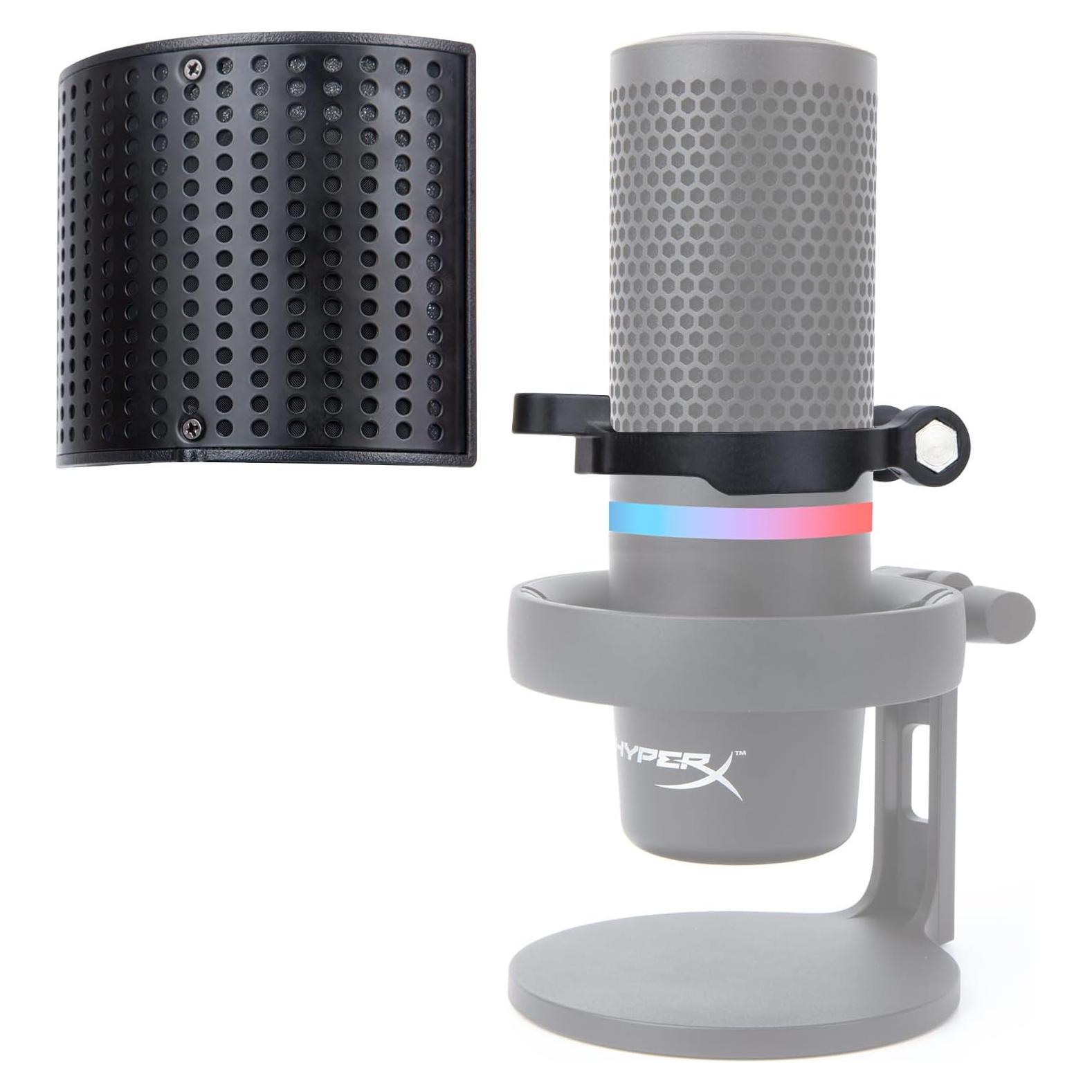 SUNMON Mic Pop Filter Windsrceen,Compatible with HyperX QuadCast2, Double Layered Wind Pop Screen with Flexible 360° Gooseneck Clip Stabilizing Arm