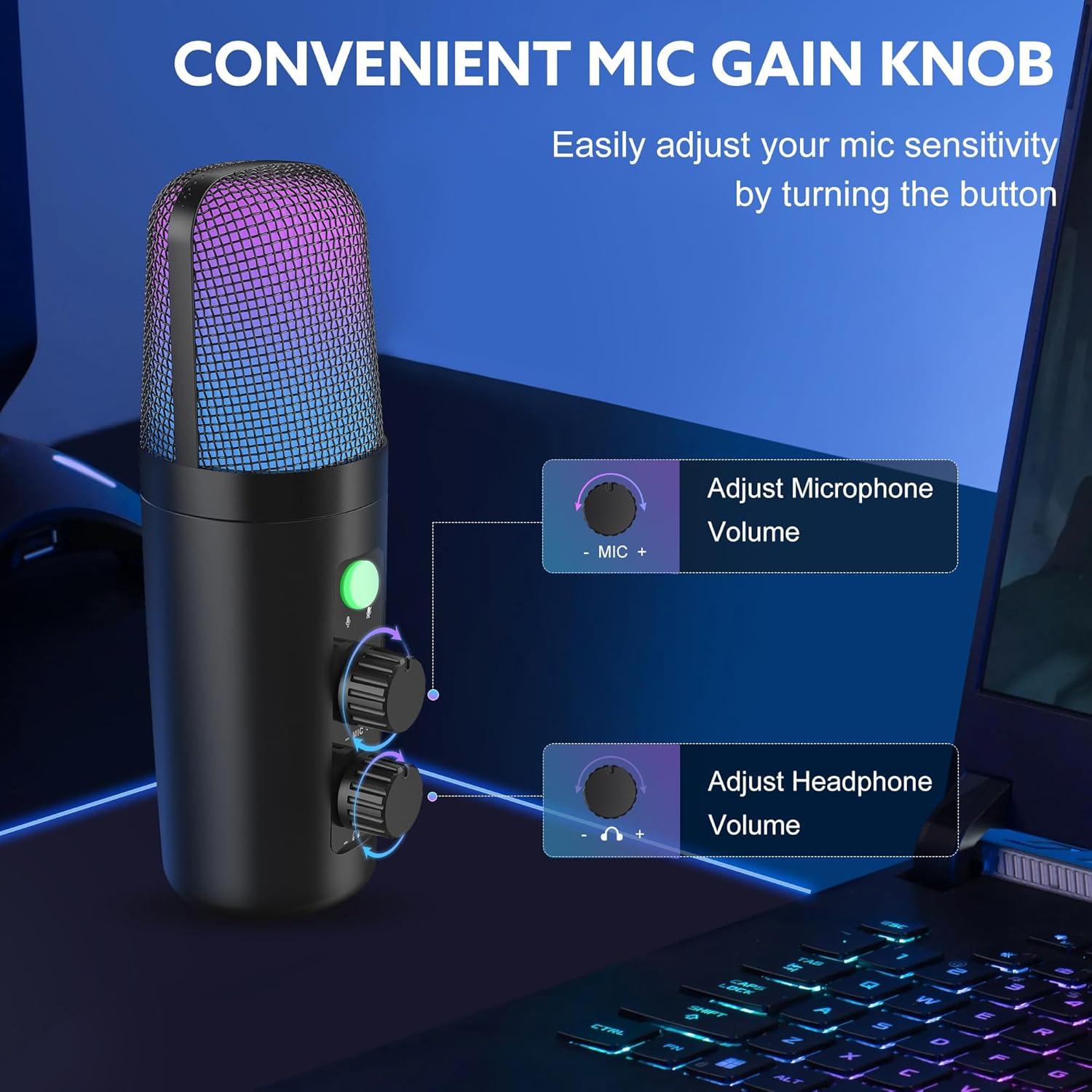 Micrófono USB Condensador Cardioide con Soporte y Filtro Antipop