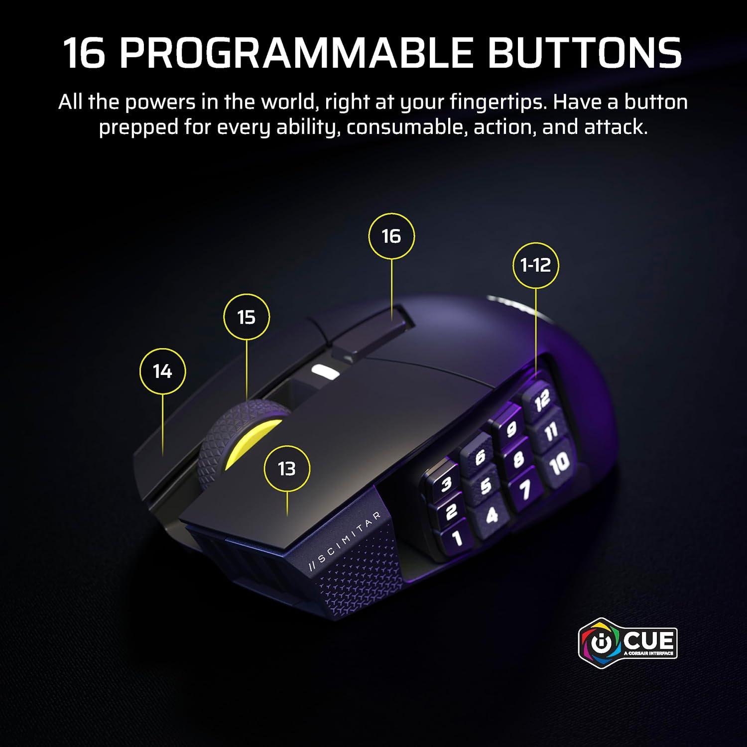 Mouse Gaming Inalámbrico Corsair Scimitar Elite SE 33K DPI