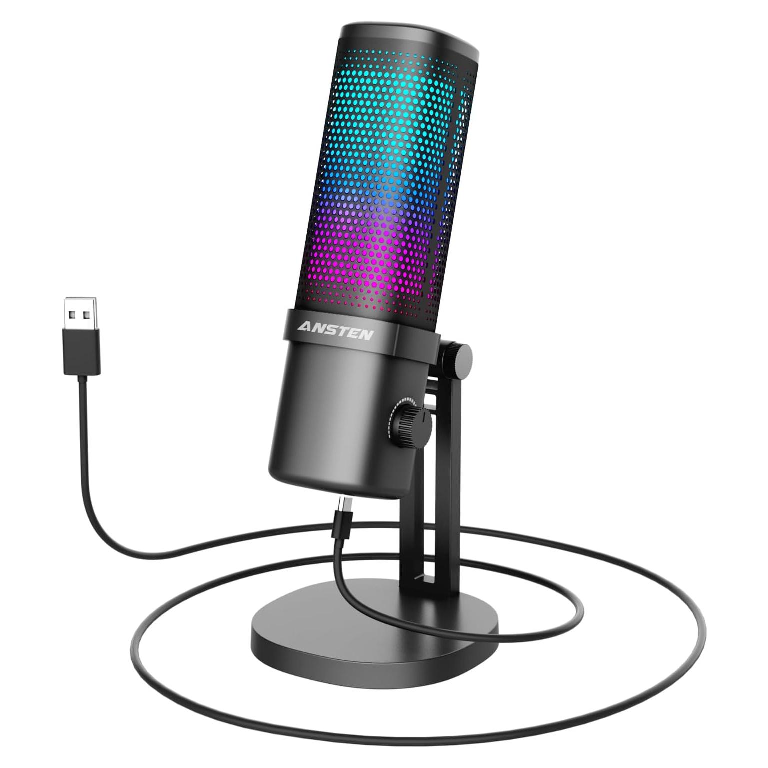 Micrófono Gaming ANSTEN USB Condensador RGB con Silencio