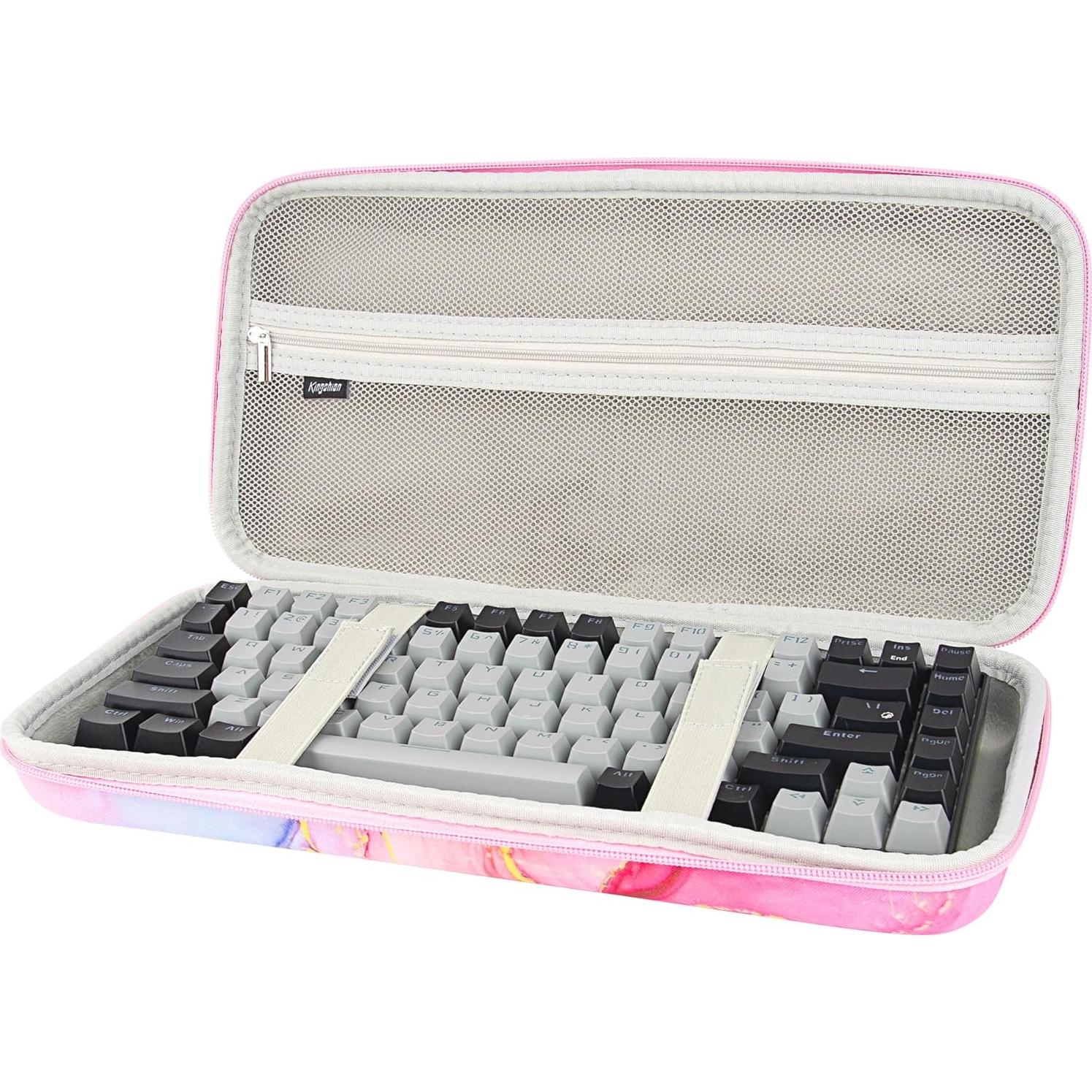 Hard Shell Travel Bag, 75% Keyboard Case Compatible with Keychron K2,Melgeek,Logitech POP Keys Mechanical,MX Mechanical Mini Wireless Keyboard,84 Key Wireless Portable Keyboard-Pink contrast