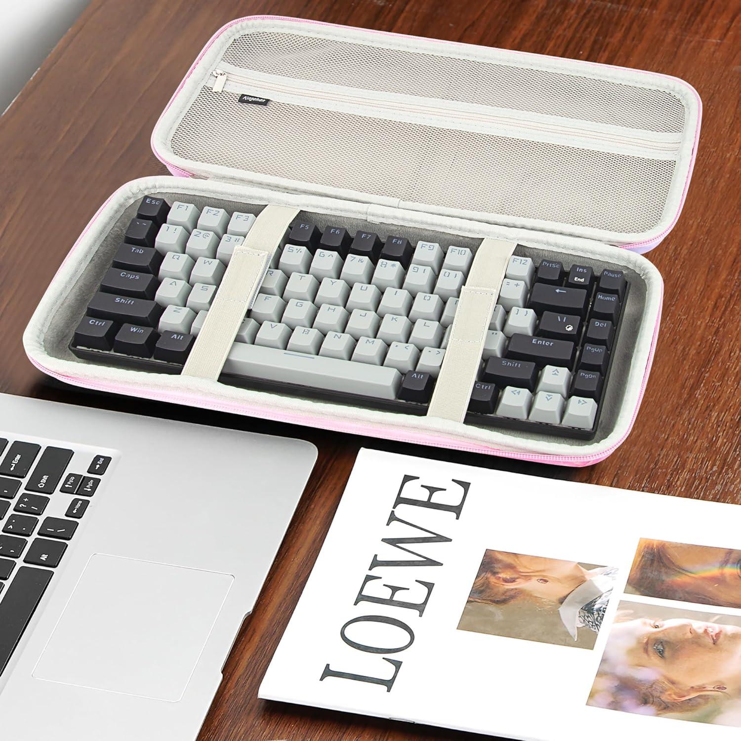 Hard Shell Travel Bag, 75% Keyboard Case Compatible with Keychron K2,Melgeek,Logitech POP Keys Mechanical,MX Mechanical Mini Wireless Keyboard,84 Key Wireless Portable Keyboard-Pink contrast