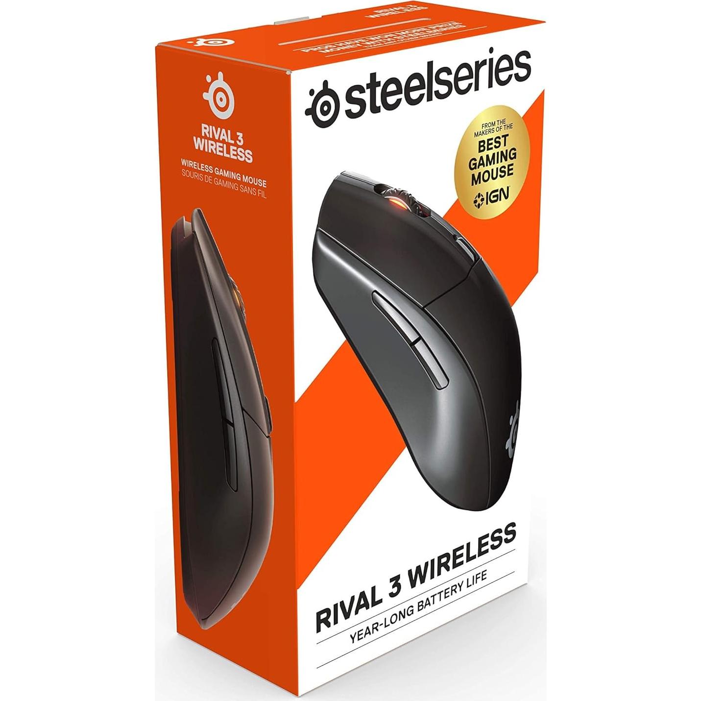 Ratón Gaming Inalámbrico SteelSeries Rival 3 - 400 Horas Batería - 2.4 GHz y Bluetooth 5.0 - Sensor Óptico 18,000 CPI