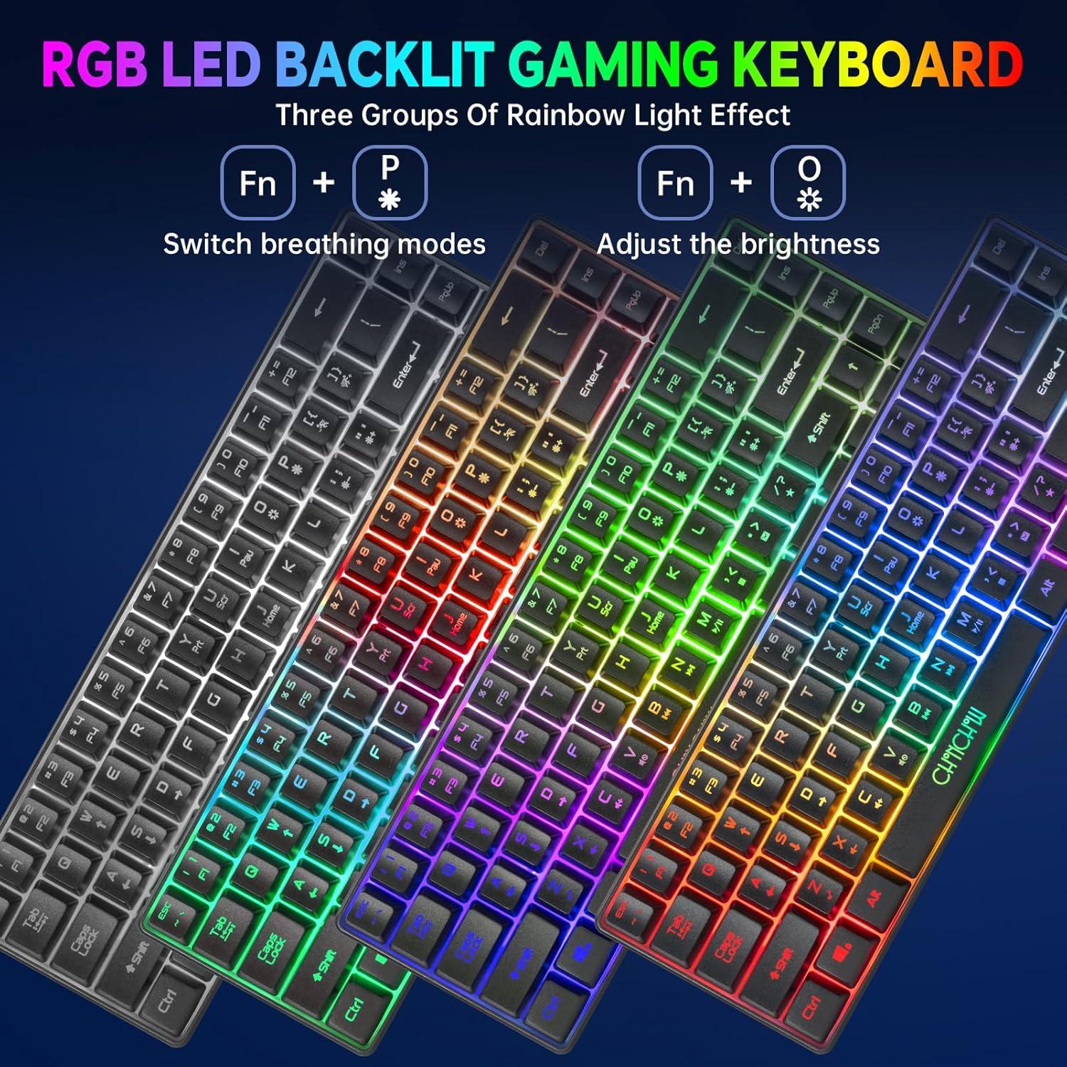 CHONCHOW 60% Wireless Gaming Keyboard and Mouse Combo,LED Backlit Rechargeable 2000mAh Battery, Portable 68 Keys Waterproof Small Compact Keyboard Mice for PC/Mac Gamer,Business Office