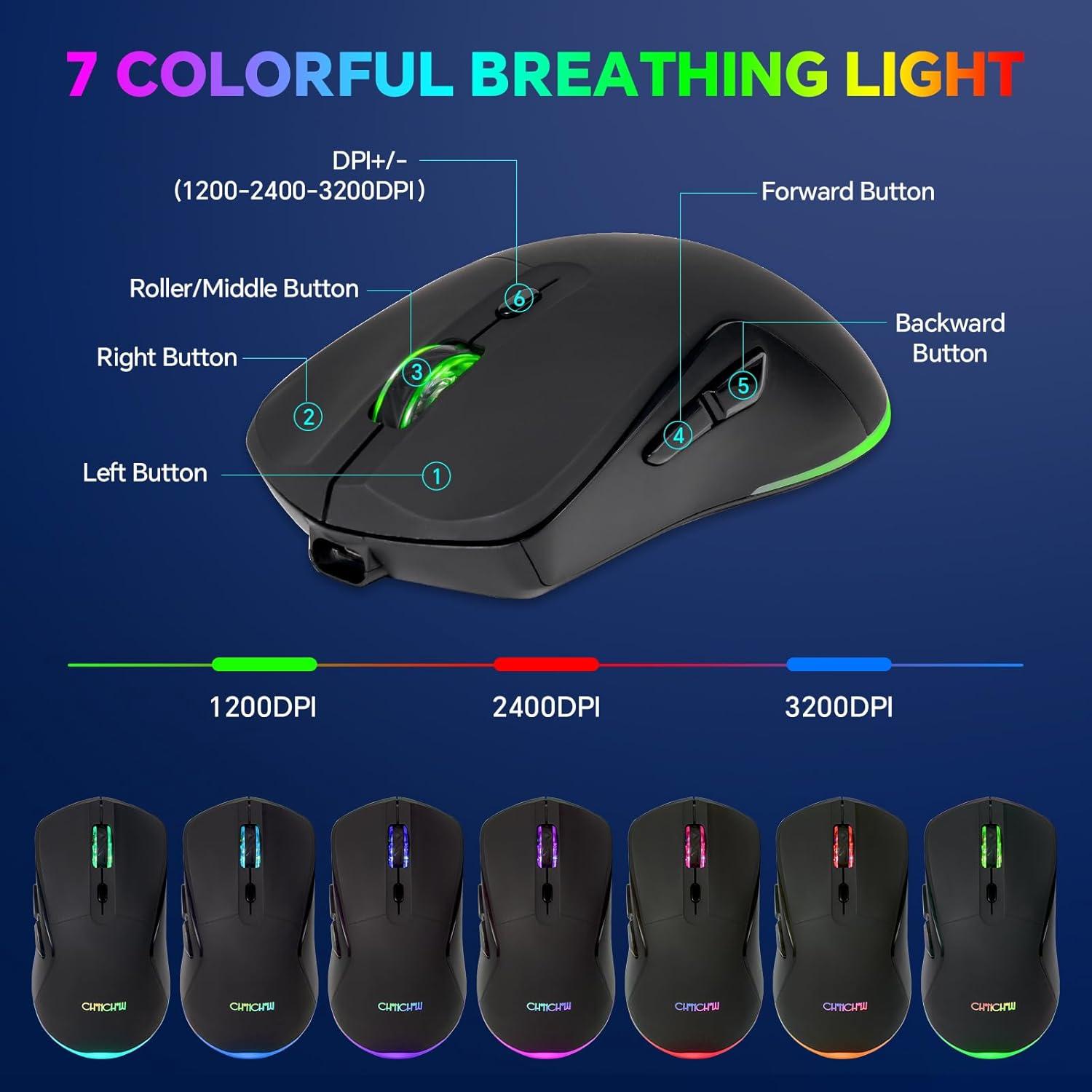 CHONCHOW 60% Wireless Gaming Keyboard and Mouse Combo,LED Backlit Rechargeable 2000mAh Battery, Portable 68 Keys Waterproof Small Compact Keyboard Mice for PC/Mac Gamer,Business Office