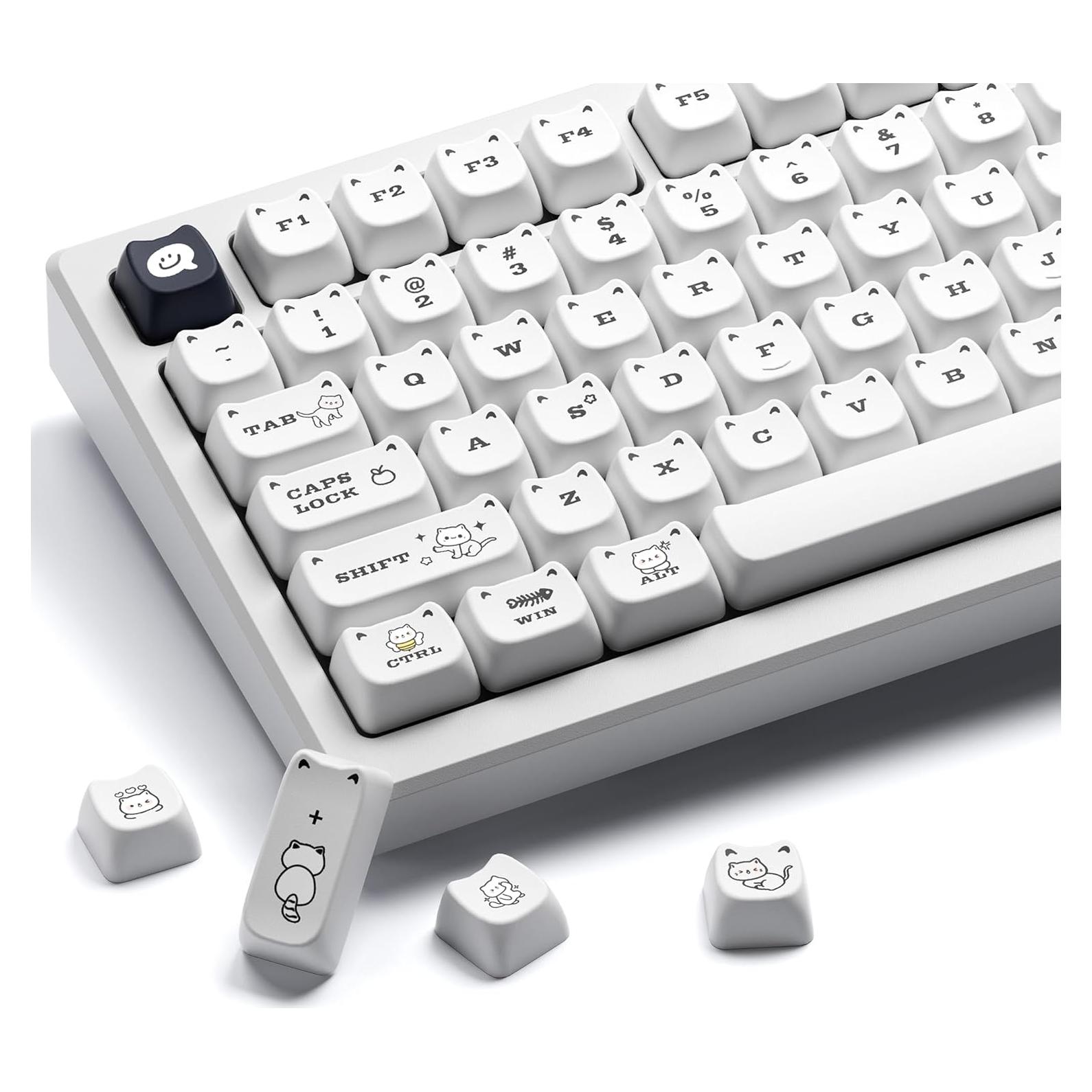 Teclado Mecánico XVX Cute Cat Keycaps PBT 143 Teclas Gato Blanco