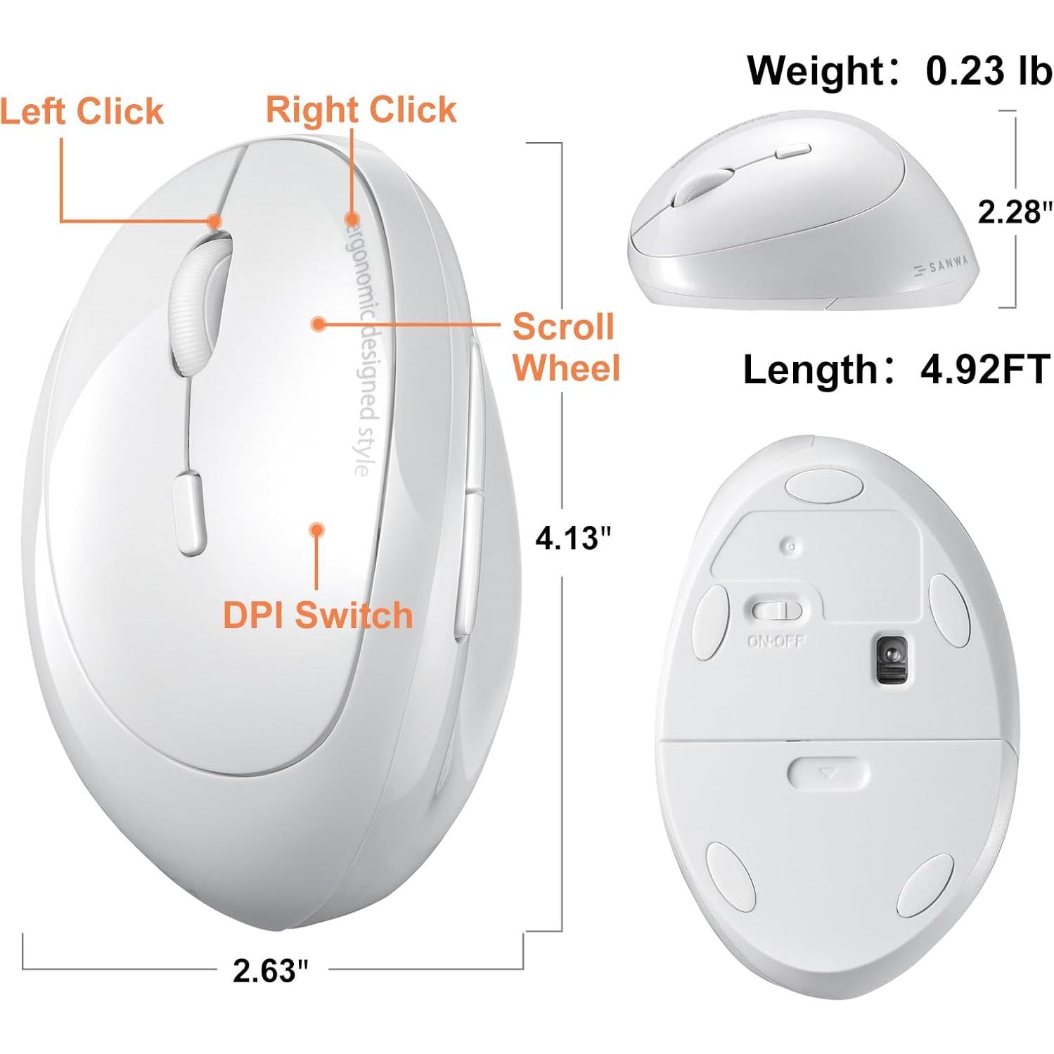 Ratón Inalámbrico Vertical Ergonómico SANWA GMAERGW17WL Blanco