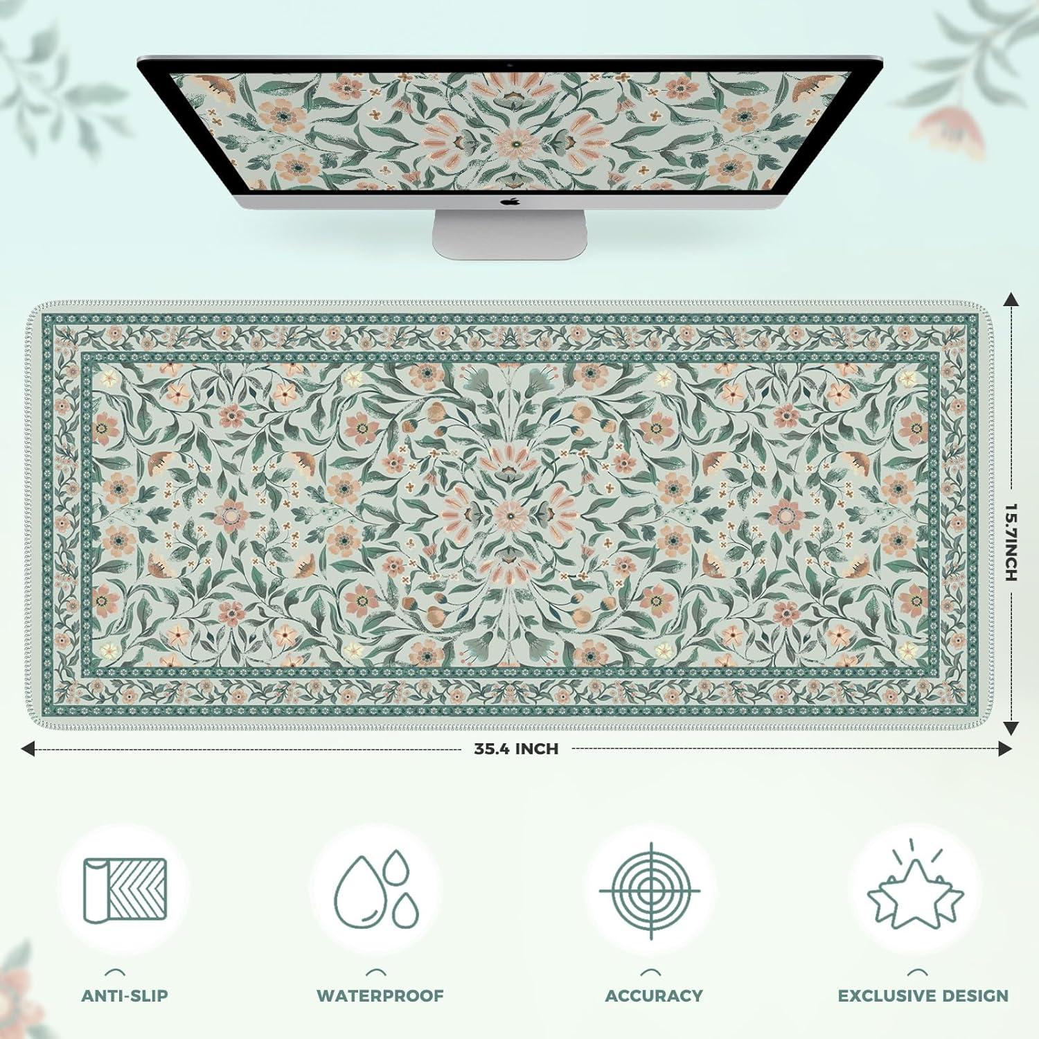 Alfombrilla Grande para Mouse iLeadon Floral Verde 90x40cm