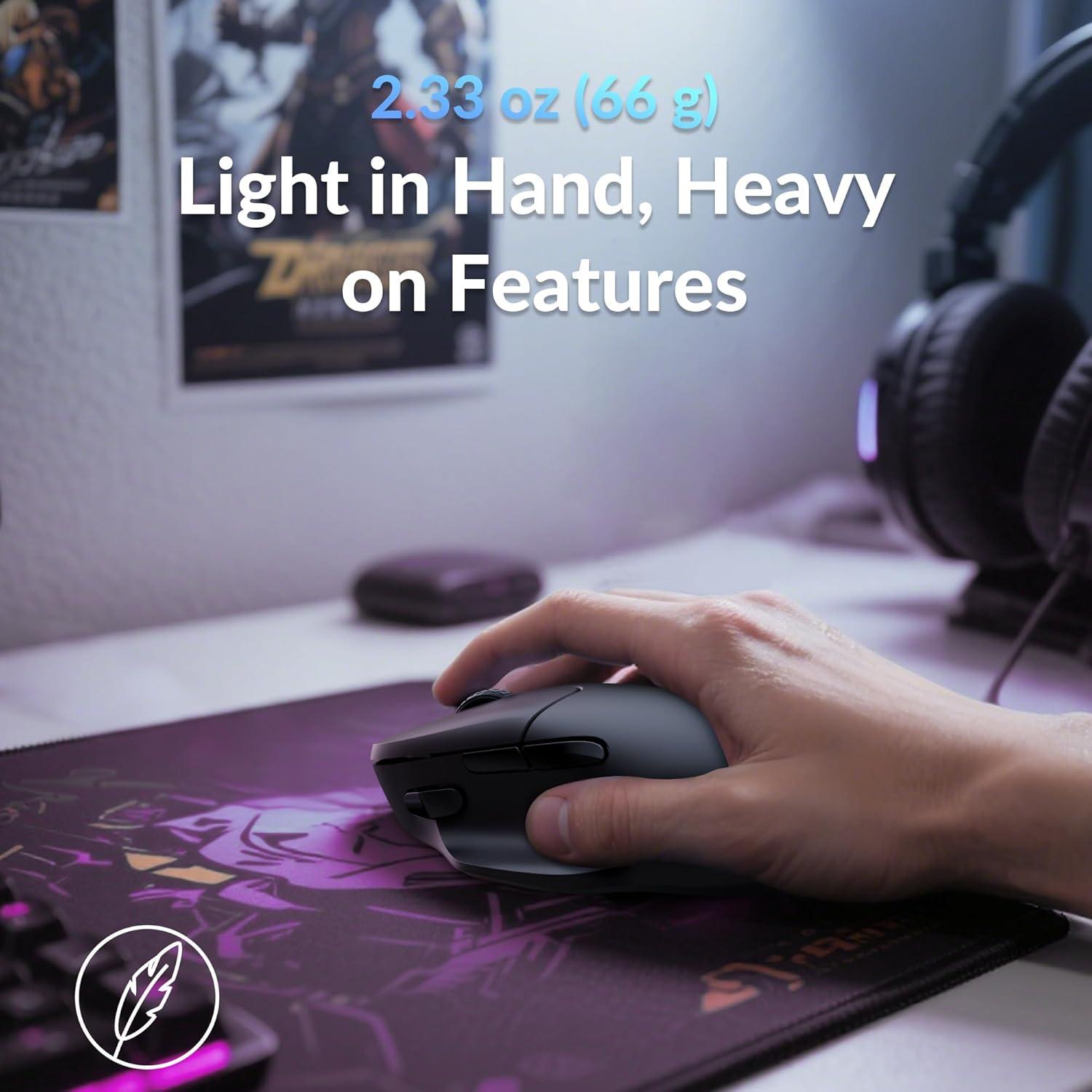 Ratón Inalámbrico Keychron M7 8K, 30K DPI, Ergonómico, Negro