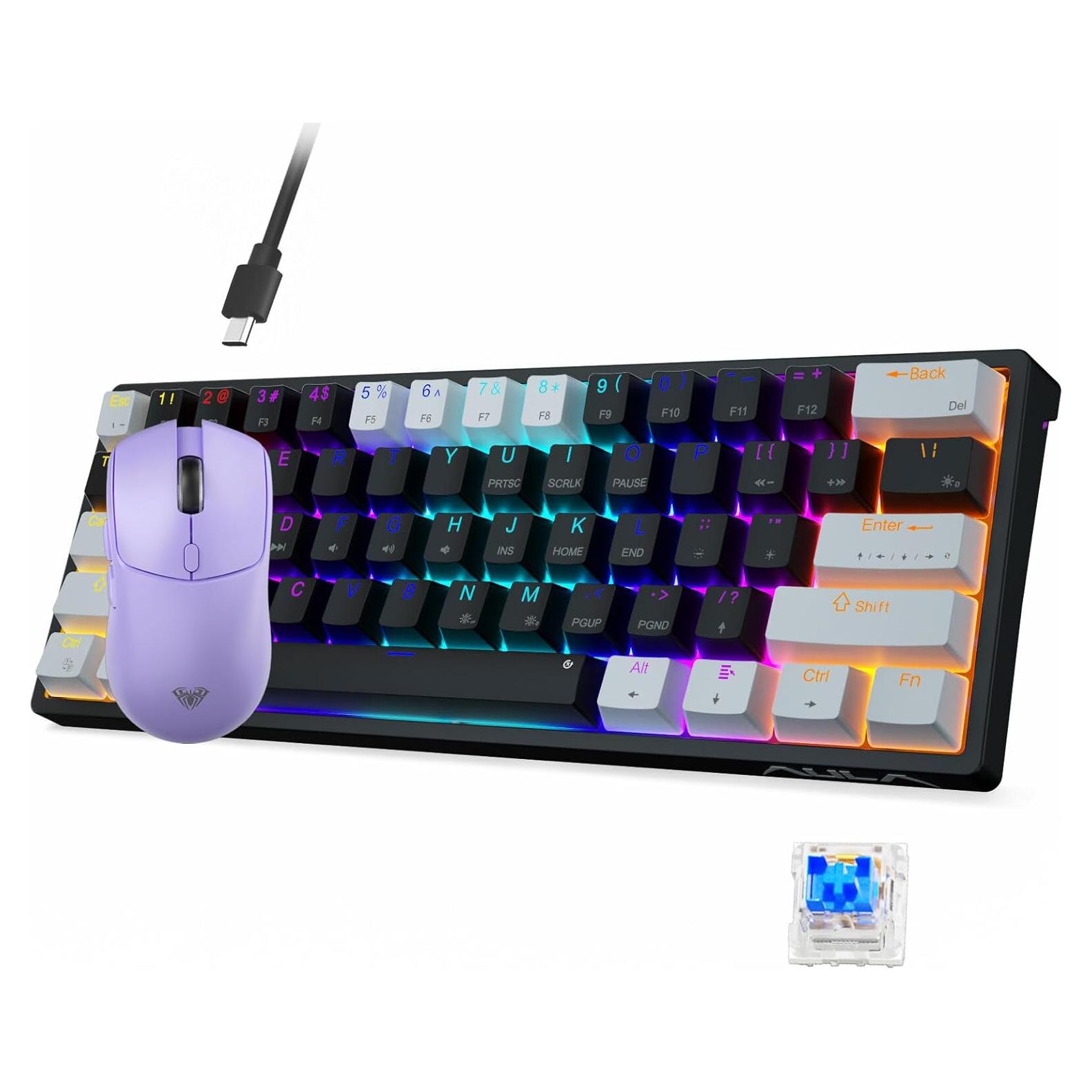 AULA SC580X Ratón Gaming Inalámbrico 10000DPI + Teclado Mecánico RGB