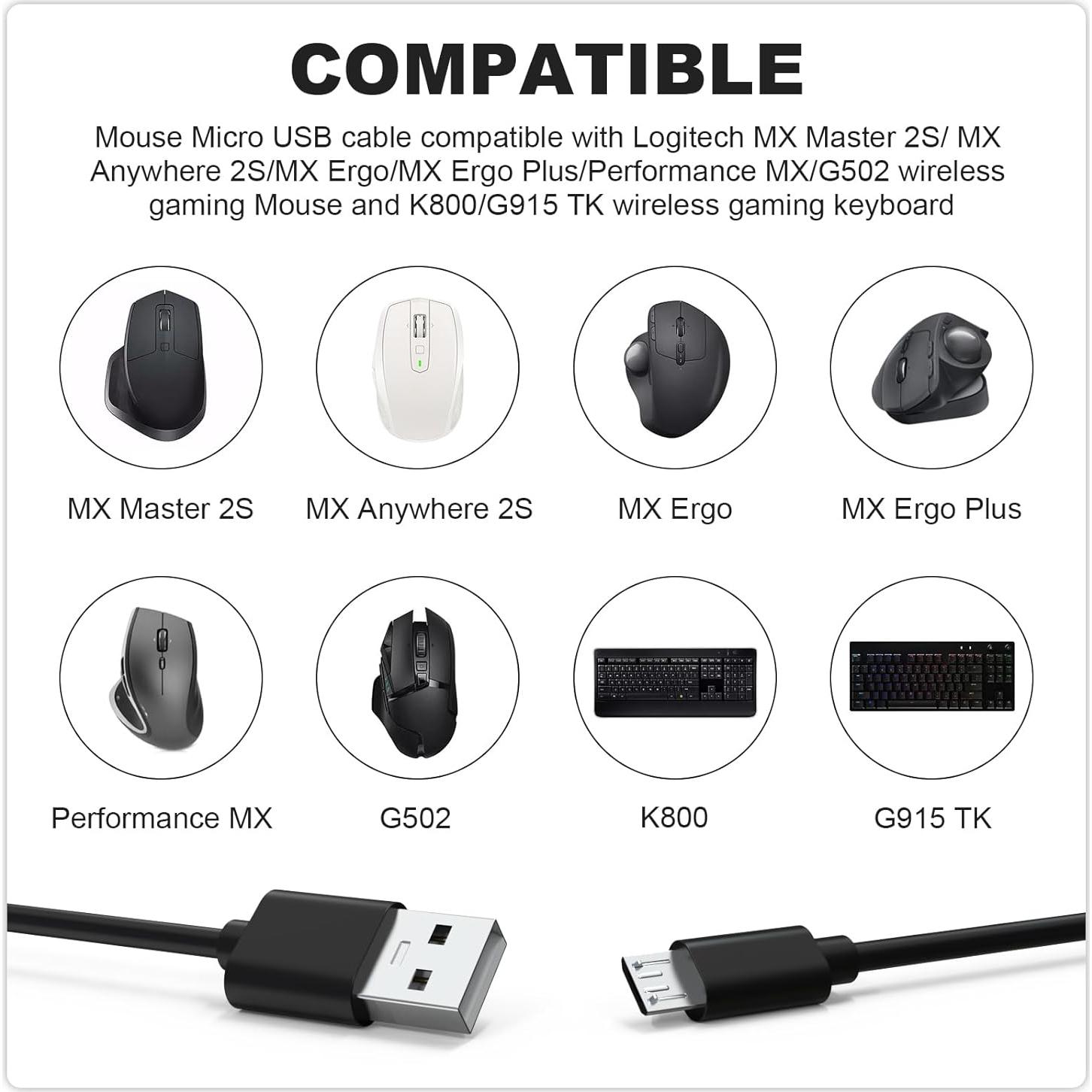 Cable de Carga Micro USB Gneinour para Logitech MX Master 2S