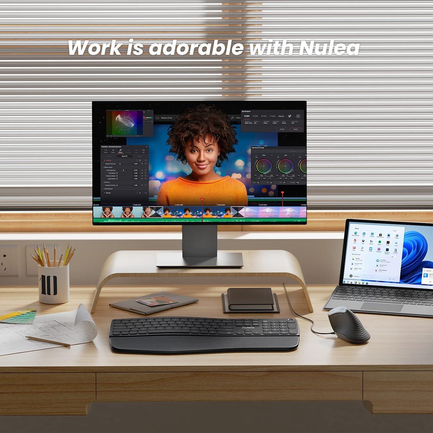 Nulea M504 Wired Vertical Mouse, USB Ergonomic Optical Mouse with 4 Adjustable DPI, 11 RGB Backlight Modes, Compatible for Laptop, PC, Desktop, Mac, Grey