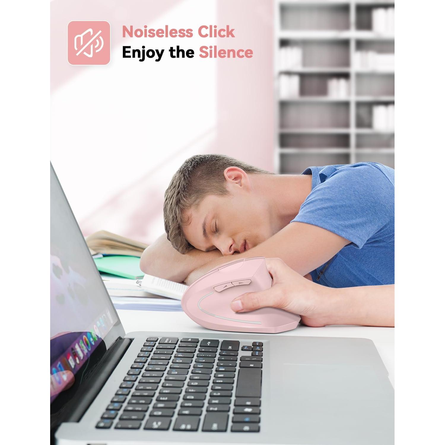 Ratón Vertical Inalámbrico Ergonómico TECKNET Rosa - 4800 DPI