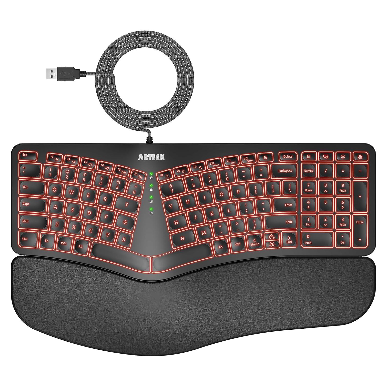 Teclado Ergonómico USB Arteck con Retroiluminación 7 Colores