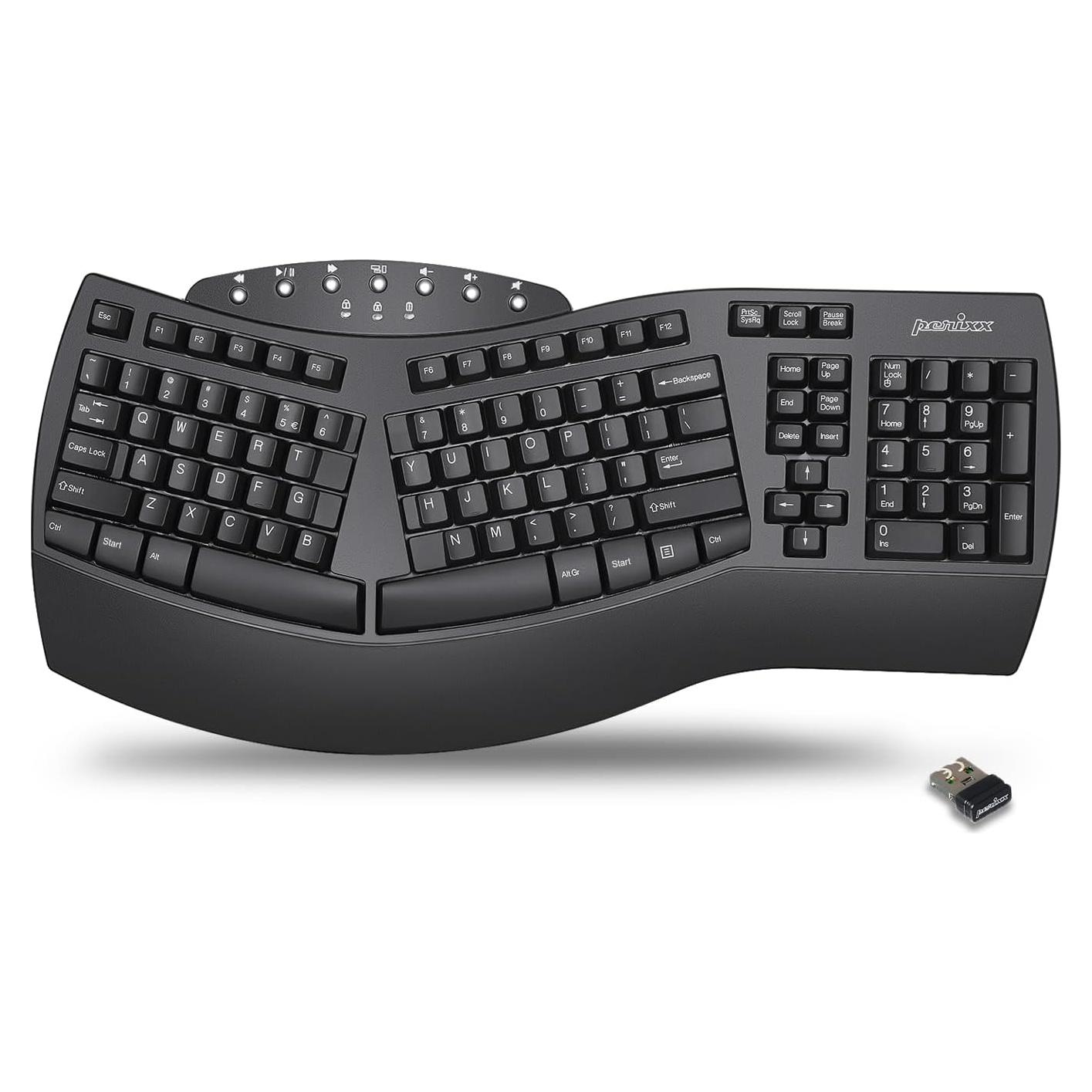 Teclado Ergonómico Inalámbrico Perixx PERIBOARD-612B Negro